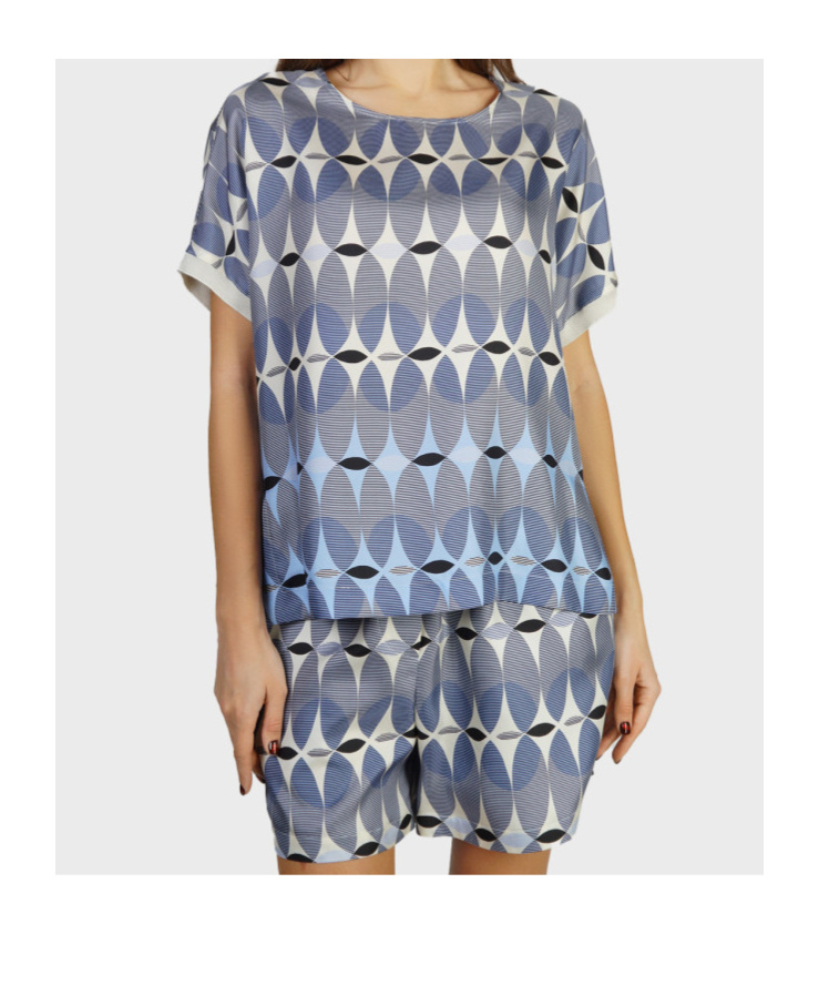 Lorena Antoniazzi Geometric-print Silk T-shirt In Gray