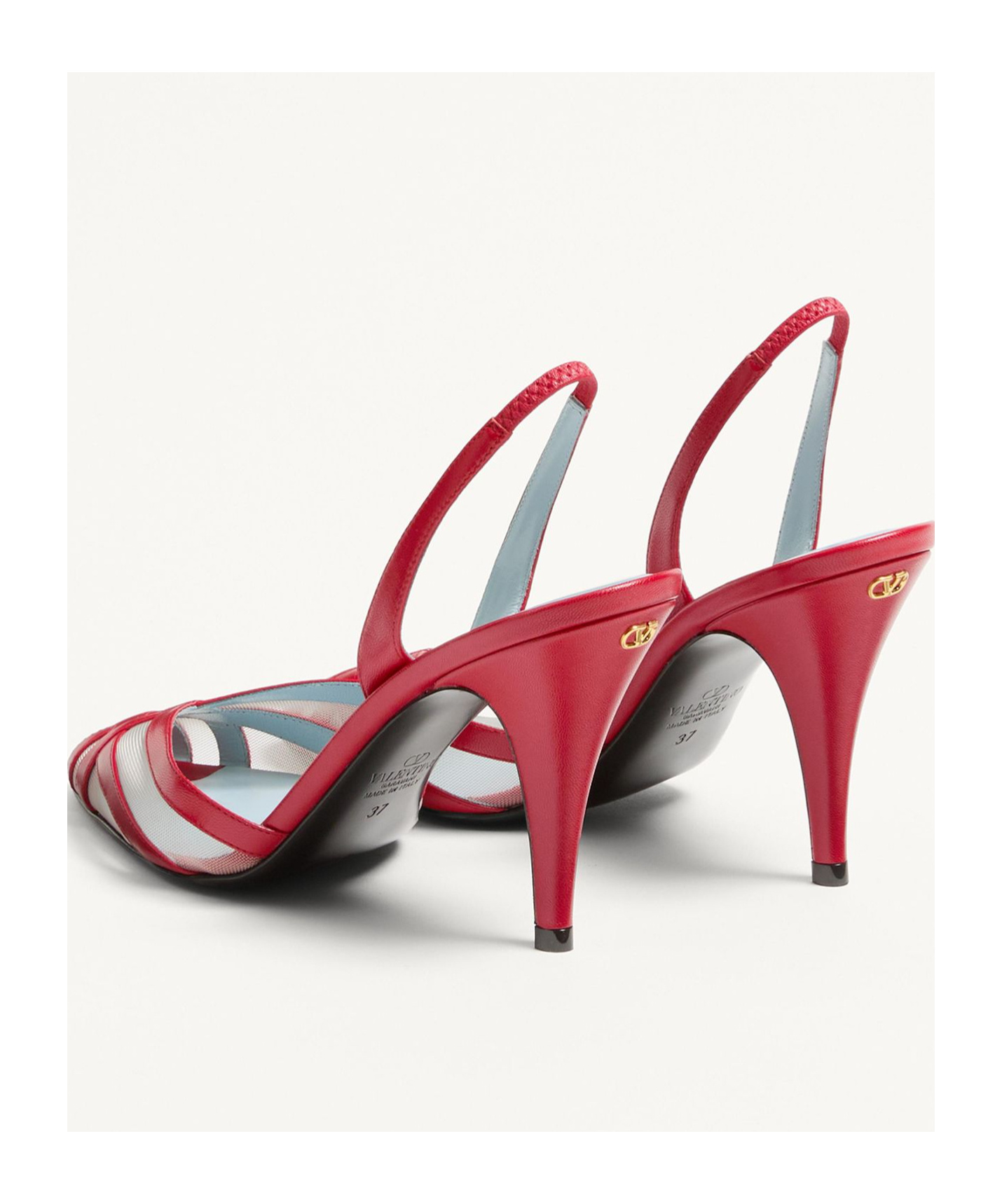 Shop Valentino Impudance Slingback Pumps In Kidskin And Mesh 90mm In Red