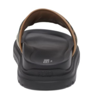 Fendi Brown Ff Jacquard And Beige Leather Slides In Black