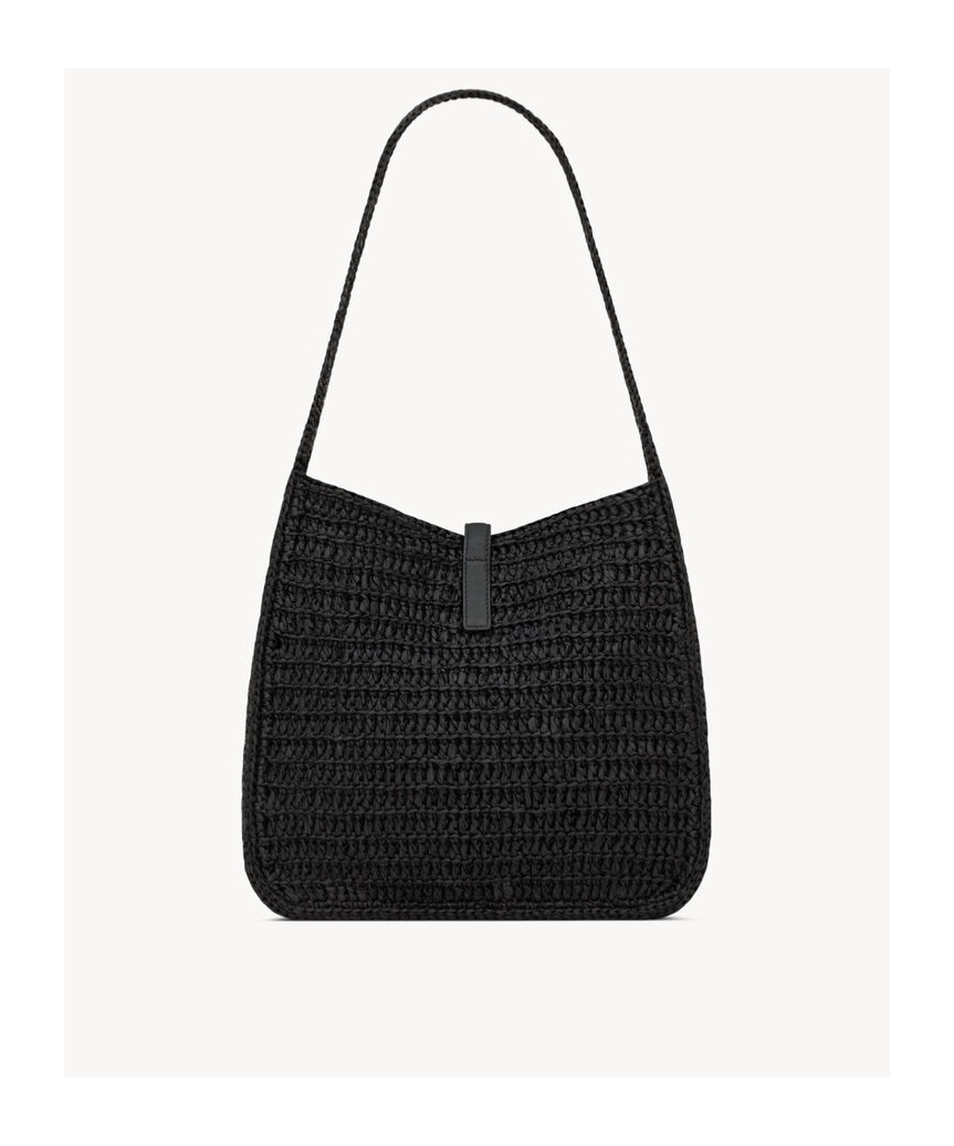 Saint Laurent Le 5 À 7 Small Souple En Raphia Et Cuir In Black