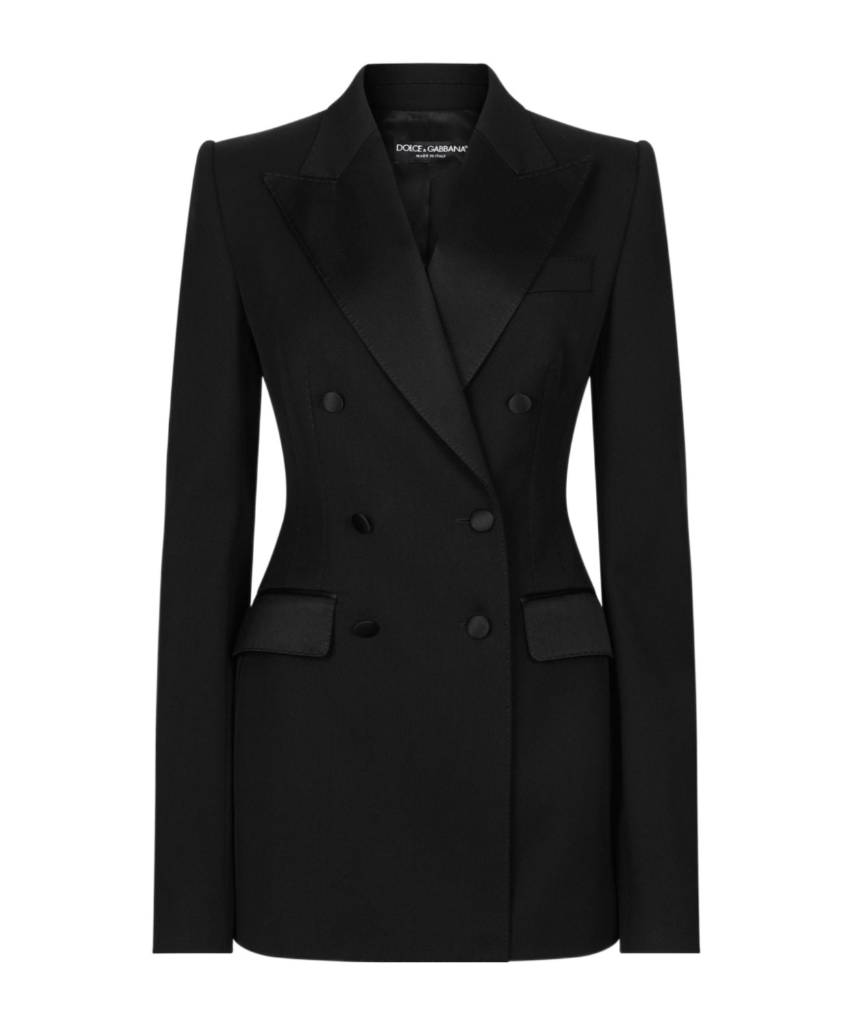 Dolce & Gabbana Double-breasted Wool Blend Blazer With Satin Detailing In Black