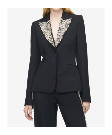 Alexander Mcqueen Chain Mail Embroidery Single-breasted Jacket In Black