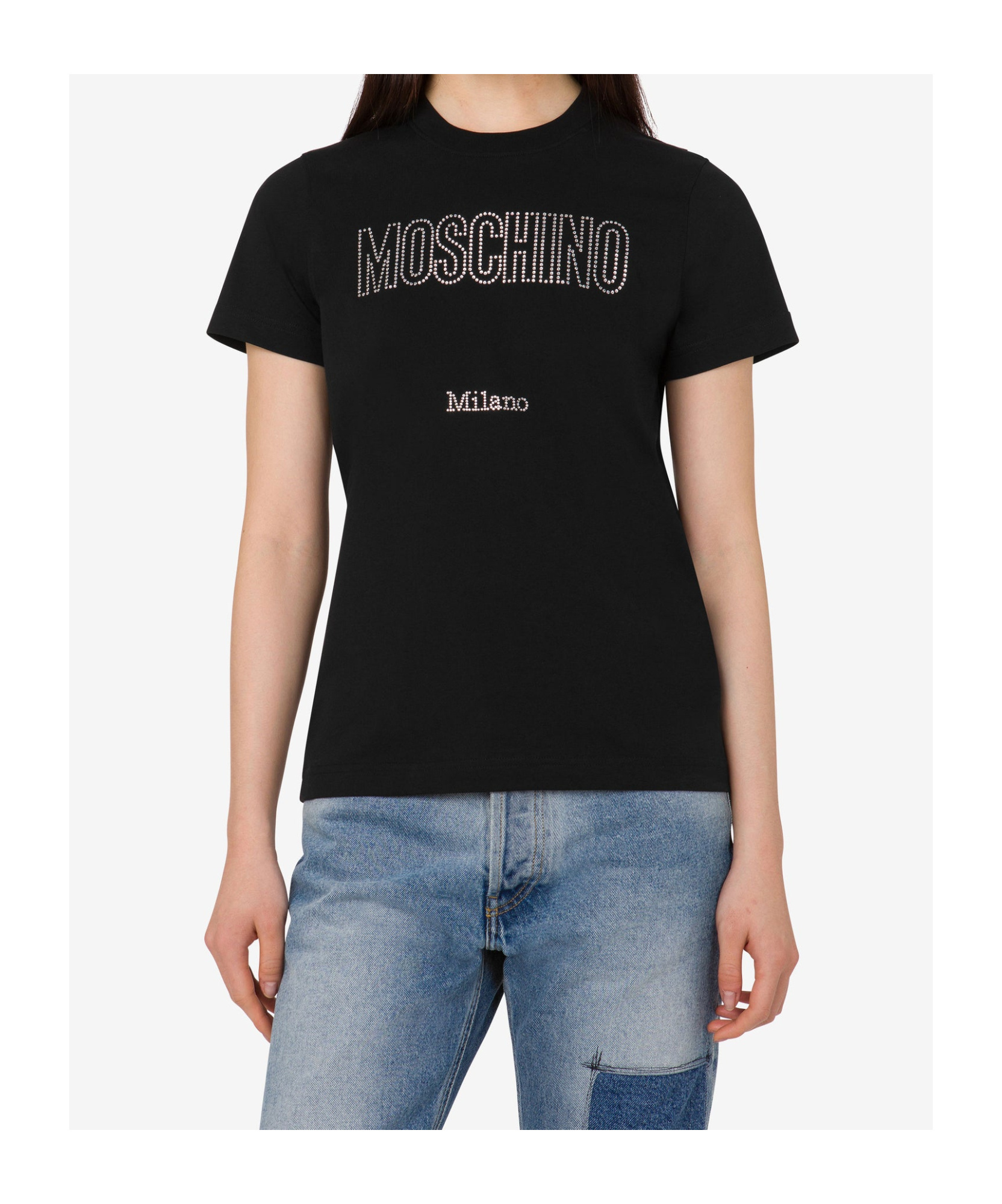 Moschino Organic Cotton Jersey T-shirt Decorated In Black