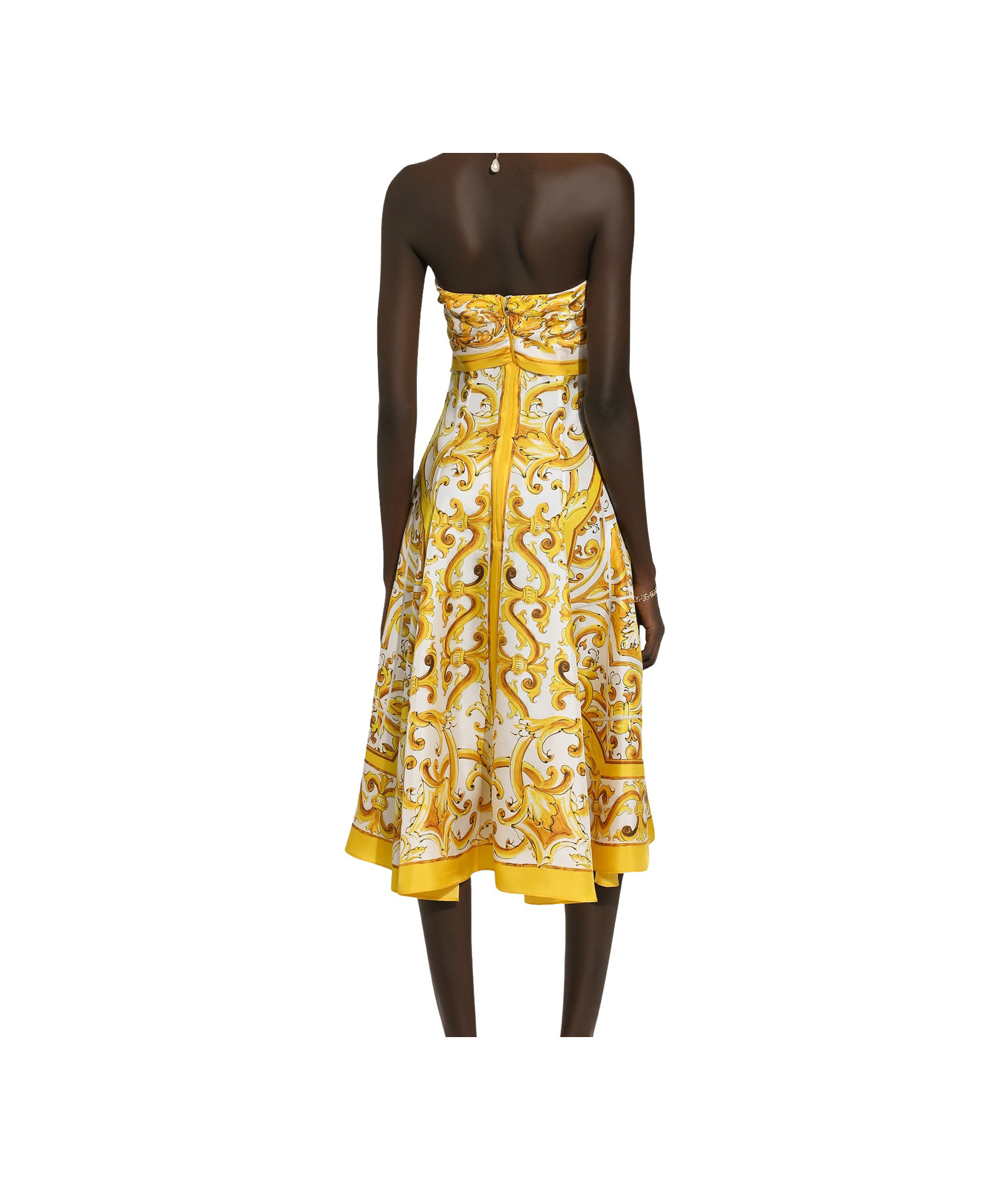 Shop Dolce & Gabbana Majolica Foulard Effect Midi Dress In Yellow