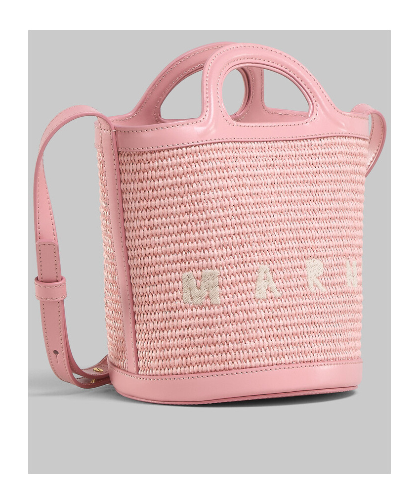 Marni Light Pink Mini Tropicalia Woven Bucket Bag In Pink