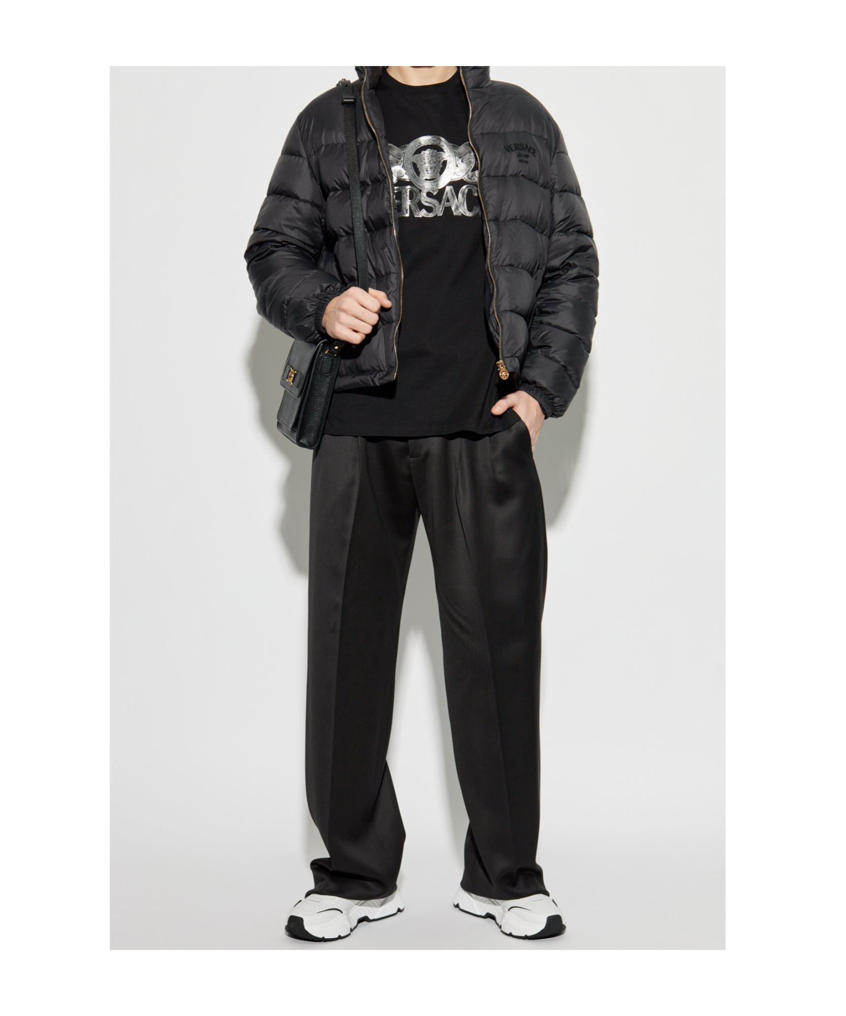 Versace Barocco Jacquard Zip-up Puffer Jacket In Black
