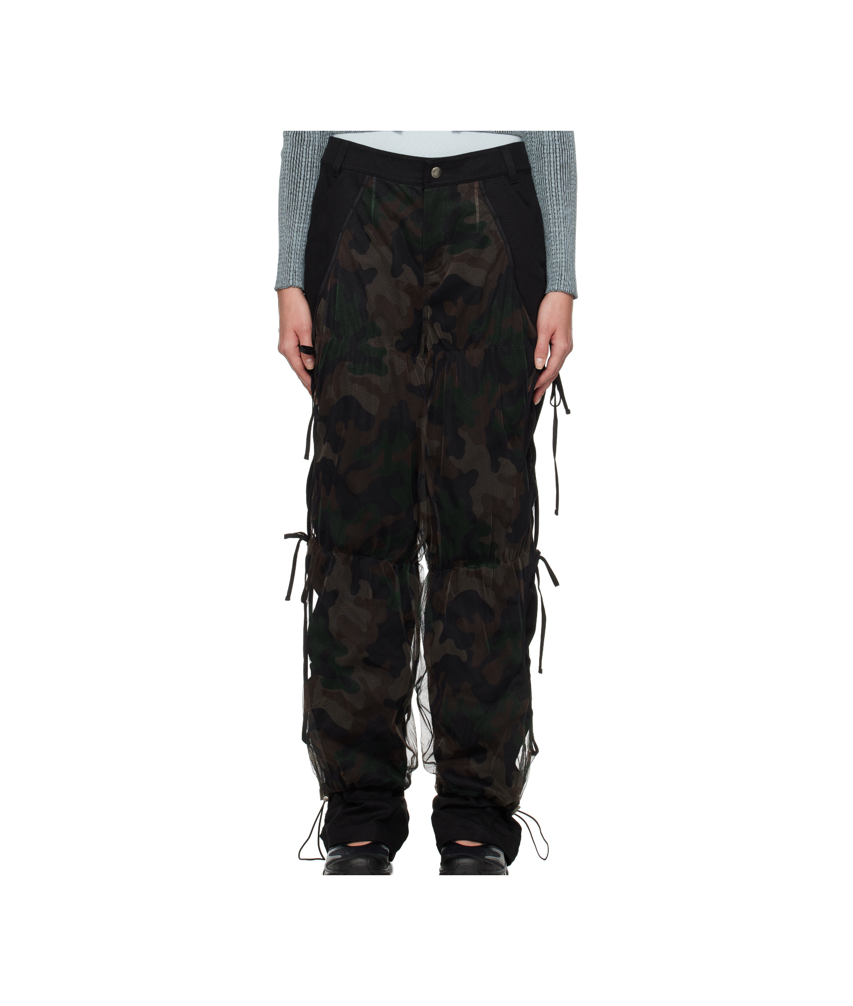 Andersson Bell Black Camouflage Mesh Layered Tying Trousers In Black