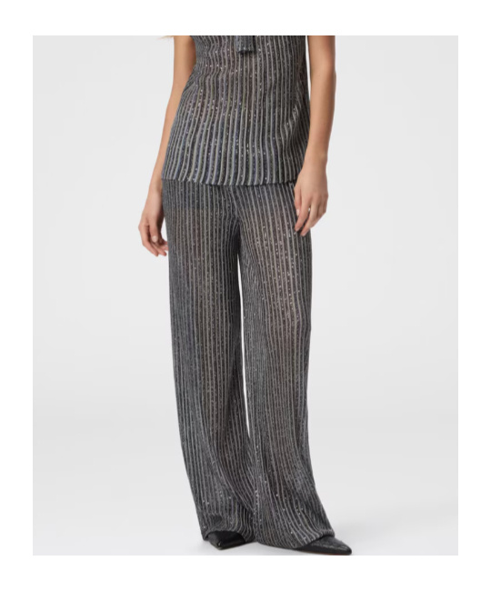 Missoni Metallic Striped Wide-leg Trousers In Gray