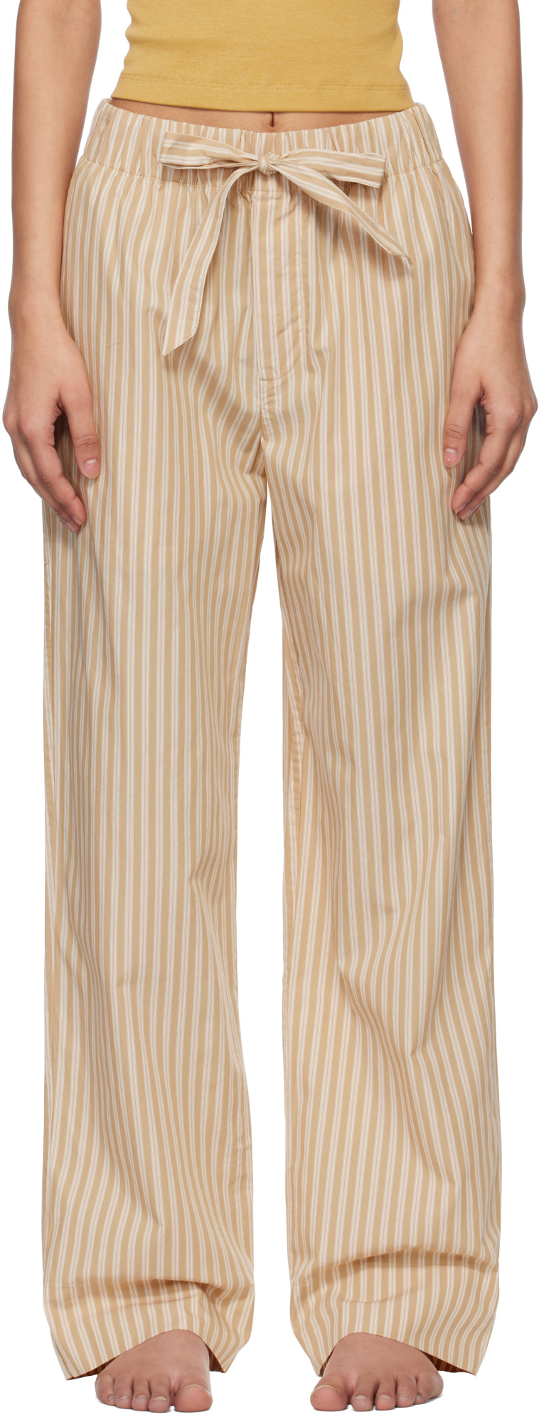 Tekla Striped Pajamas Trousers In Brown