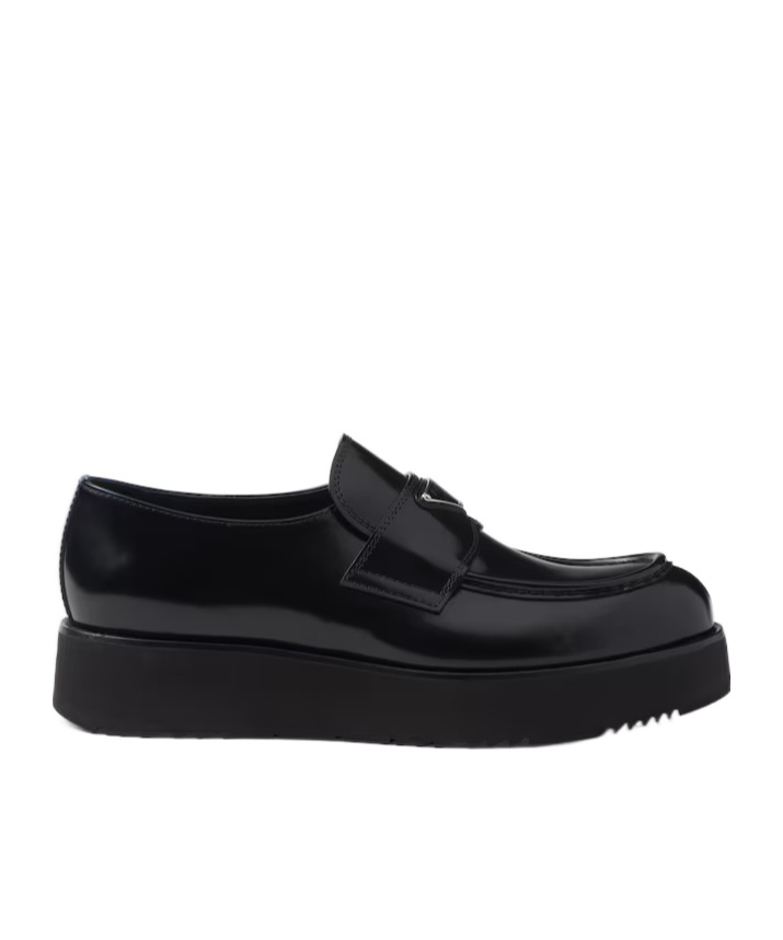 Prada Men Mocassini Platform In Pelle Spazzolata In Black