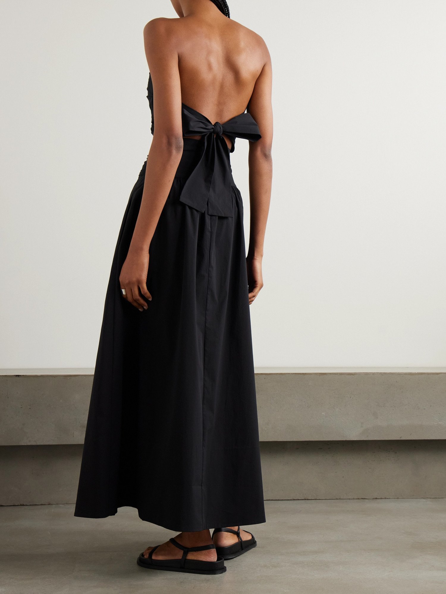 St Agni Black Gathered Strapless Tie Back Maxi Dress