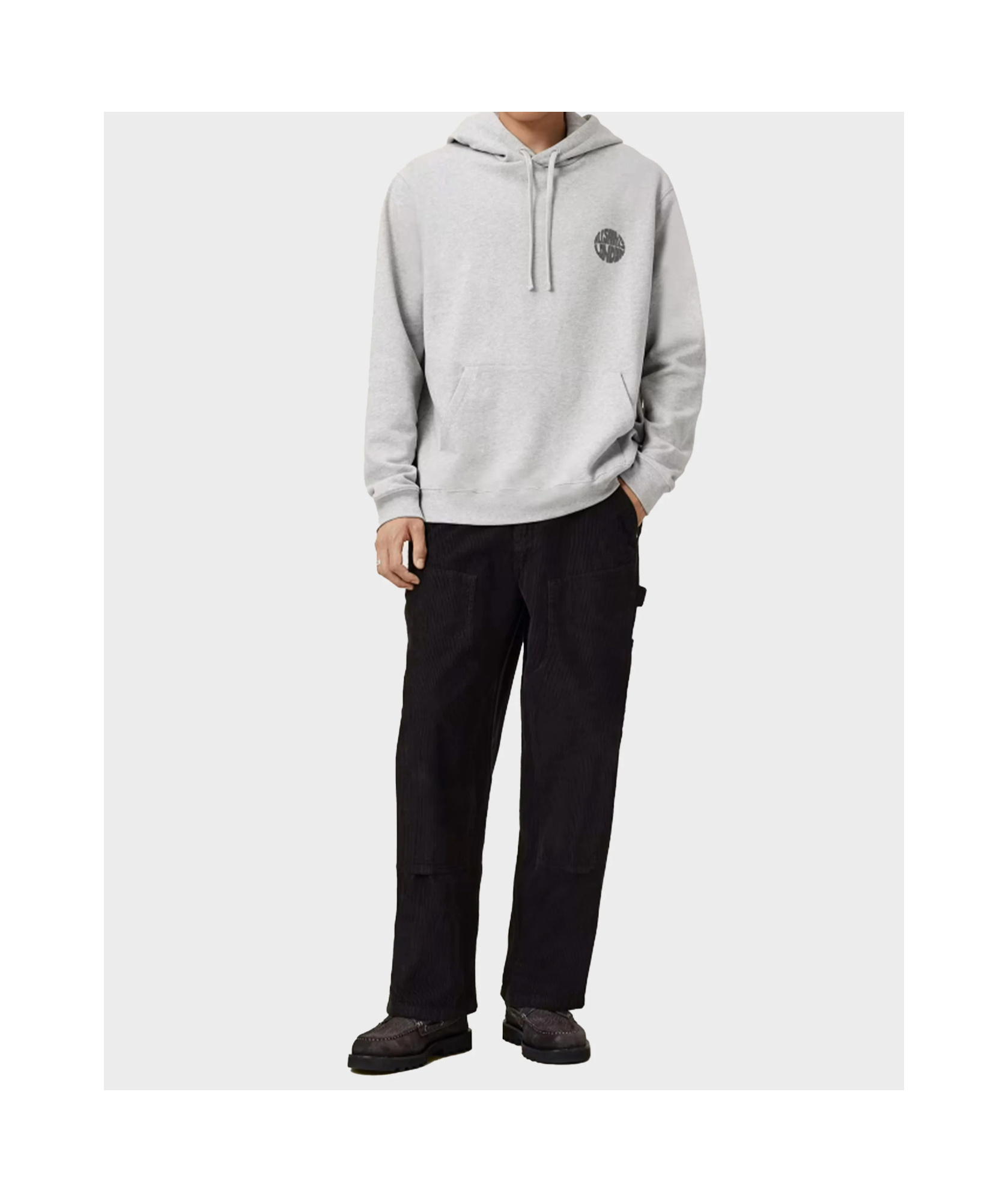 Allsaints Logo Waved Drawstring Hoodie In Gray