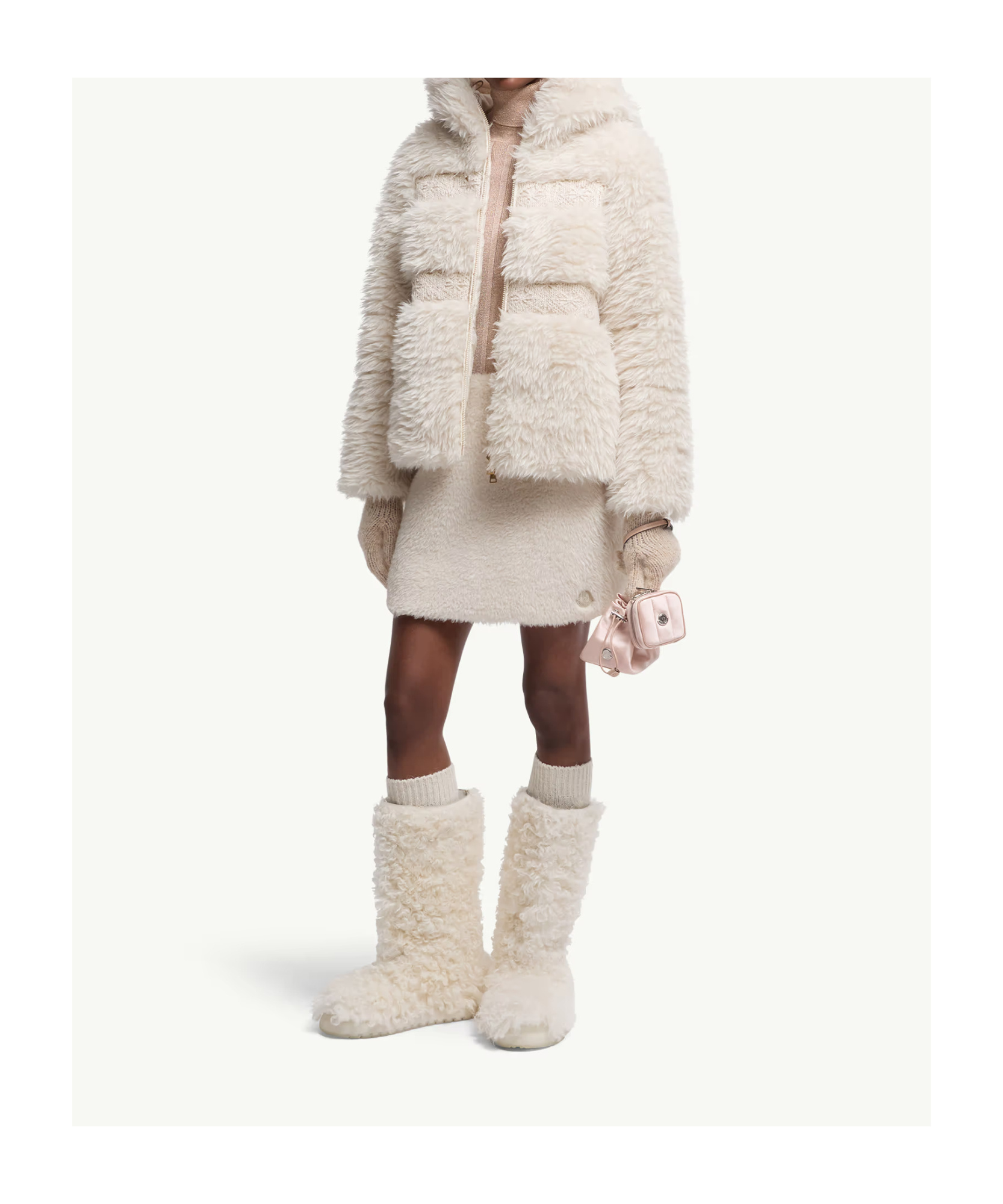 Moncler Logo Faux Fur Miniskirt In White