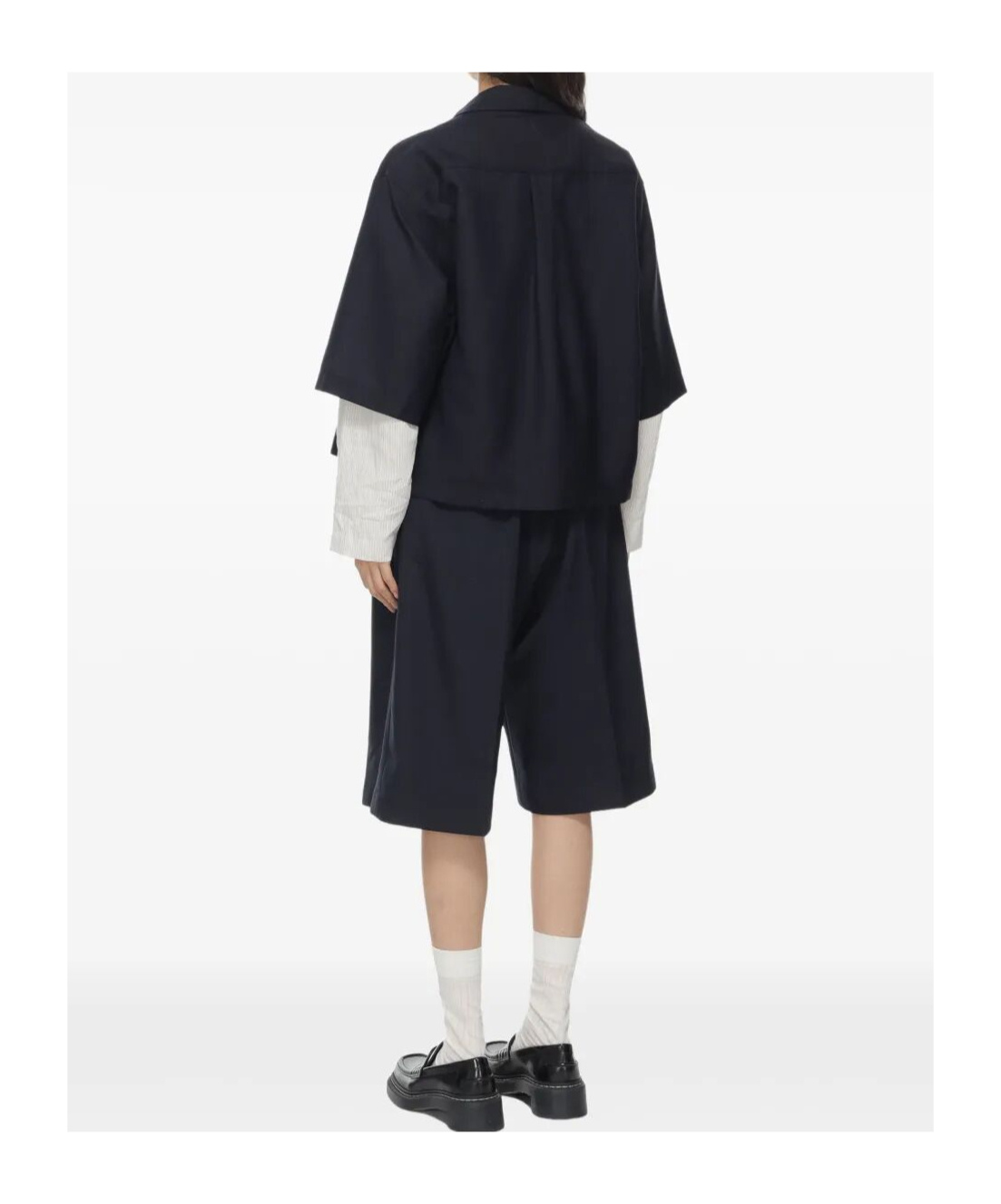 Studio Nicholson Collared Cropped Semi-sheer Short Sleeves Jacket In Navy