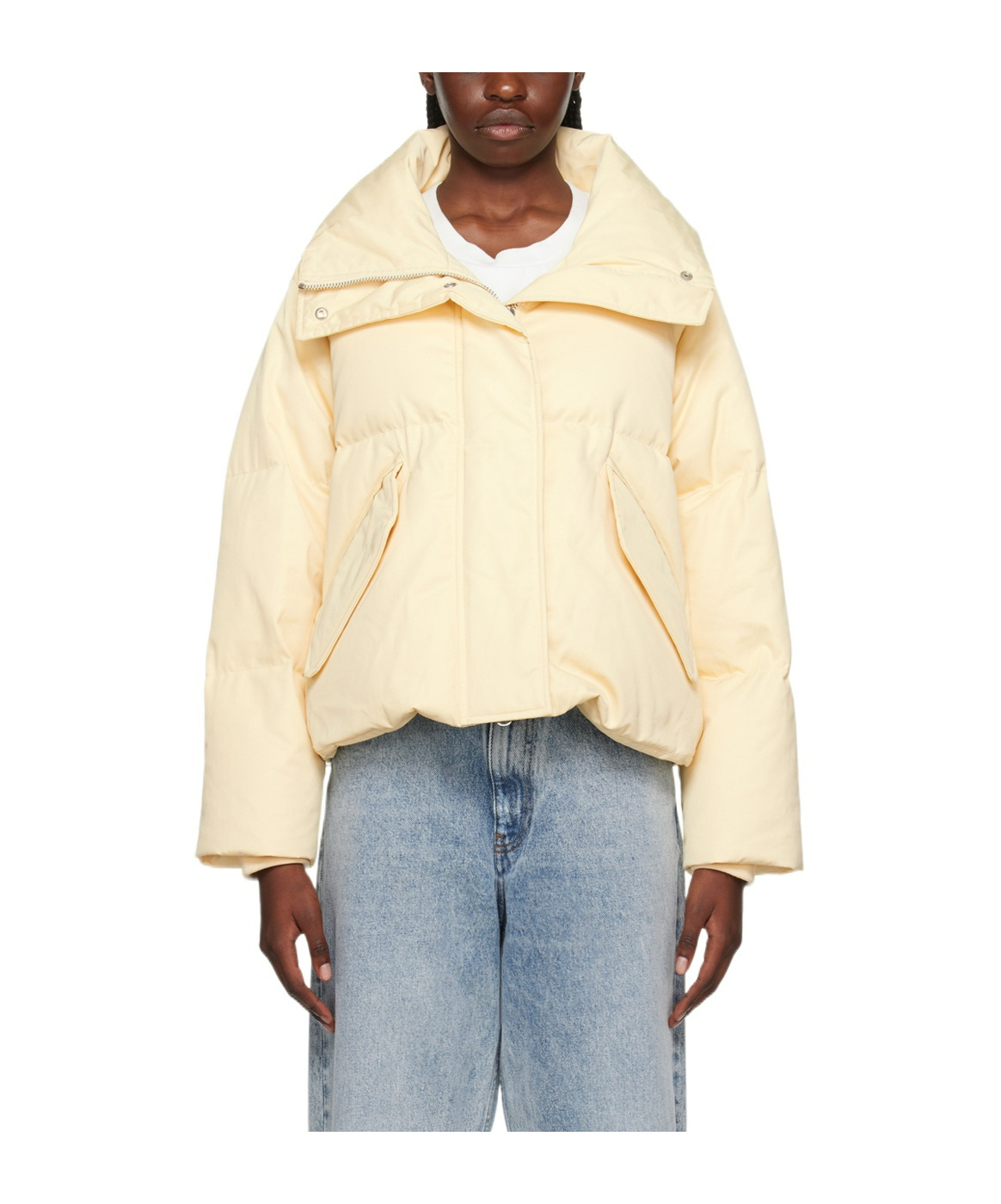 Mm6 Maison Margiela Beige Oversize Down Jacket In Nude