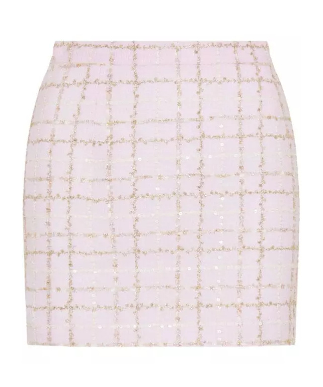 Alessandra Rich Sequined Checked Tweed Mini Skirt In Pink