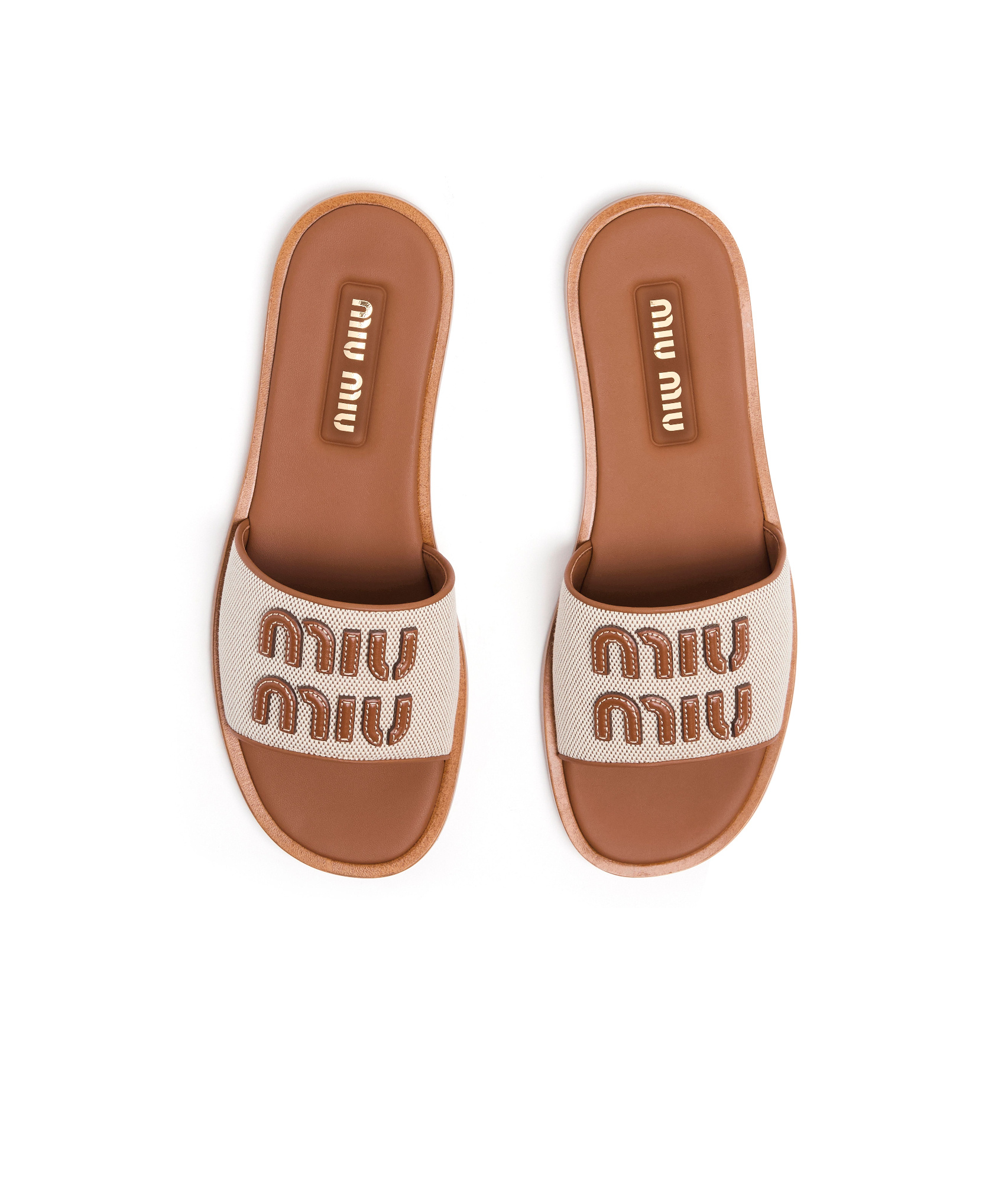 Miu Miu Beige Logo Sandals In Nude