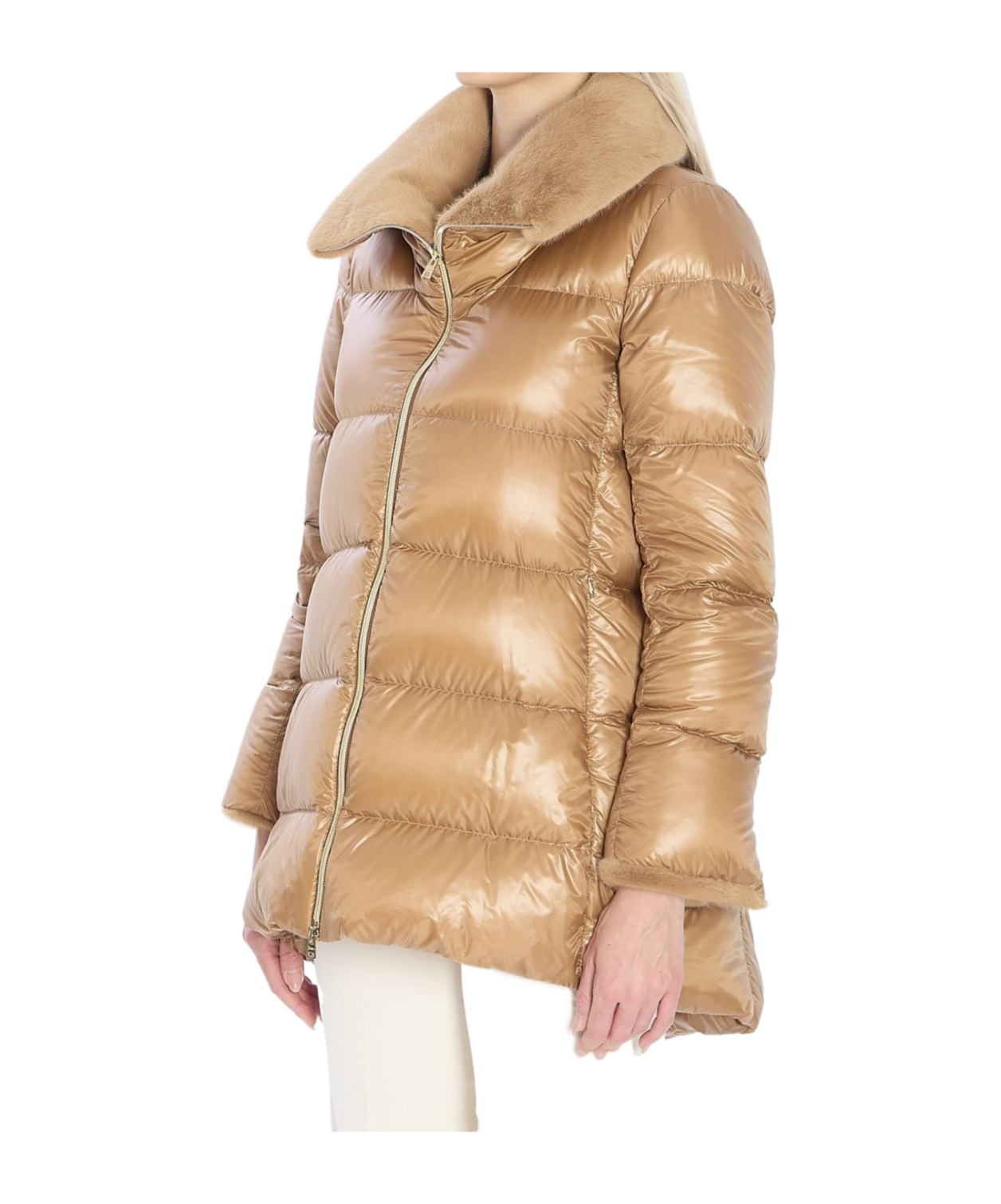 Herno Lapel Down Jacket In Brown