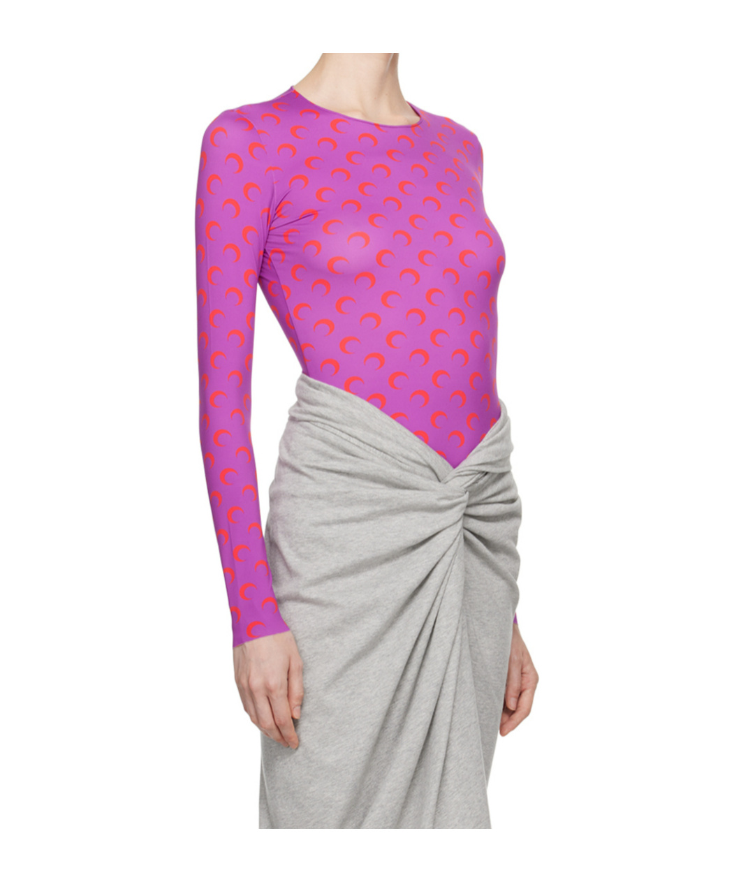 Marine Serre Purple Moon Printed Second Skin Long Sleeve T-shirt In Gray