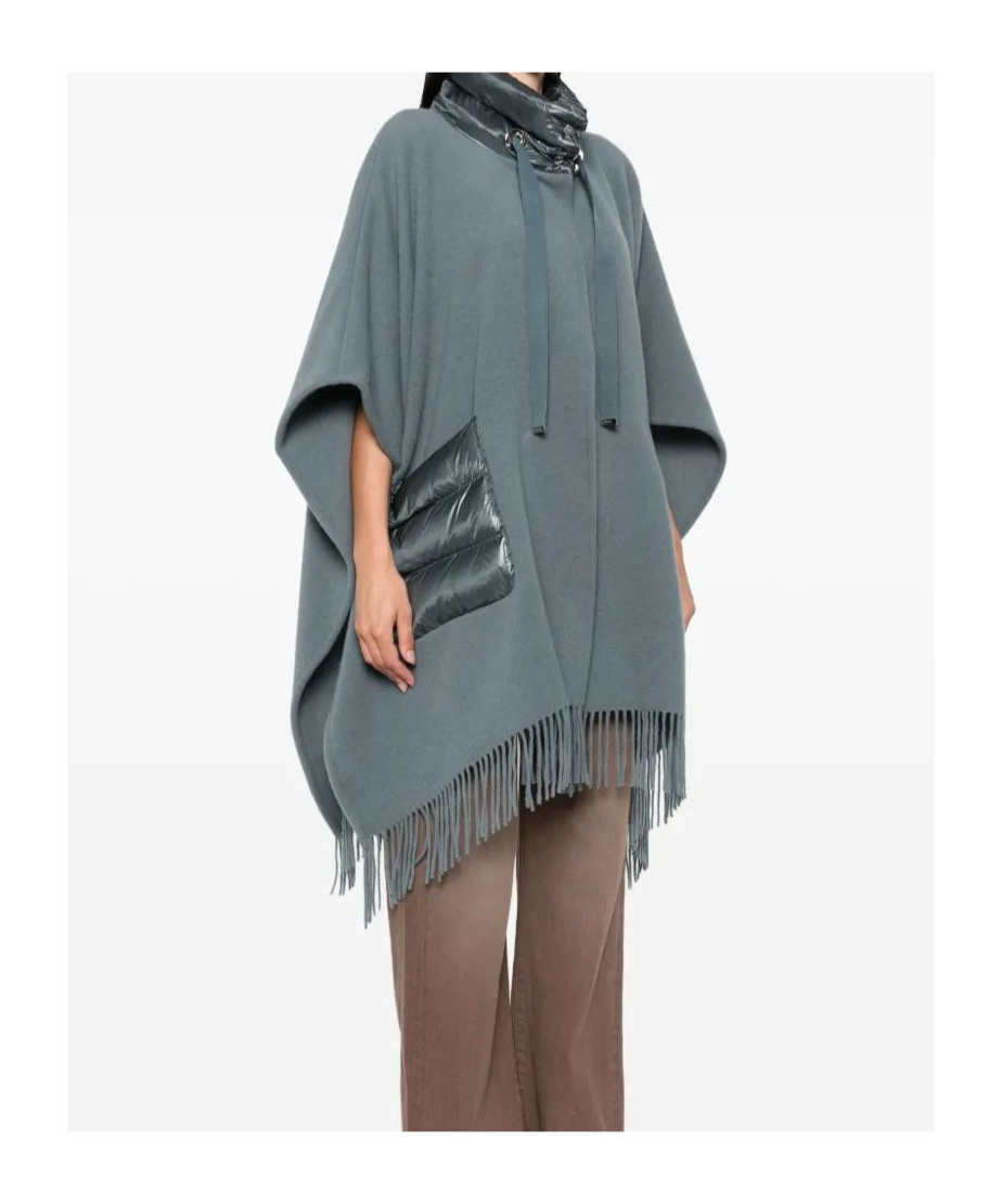 Herno Quilted-pocket Fringed Poncho In Gray