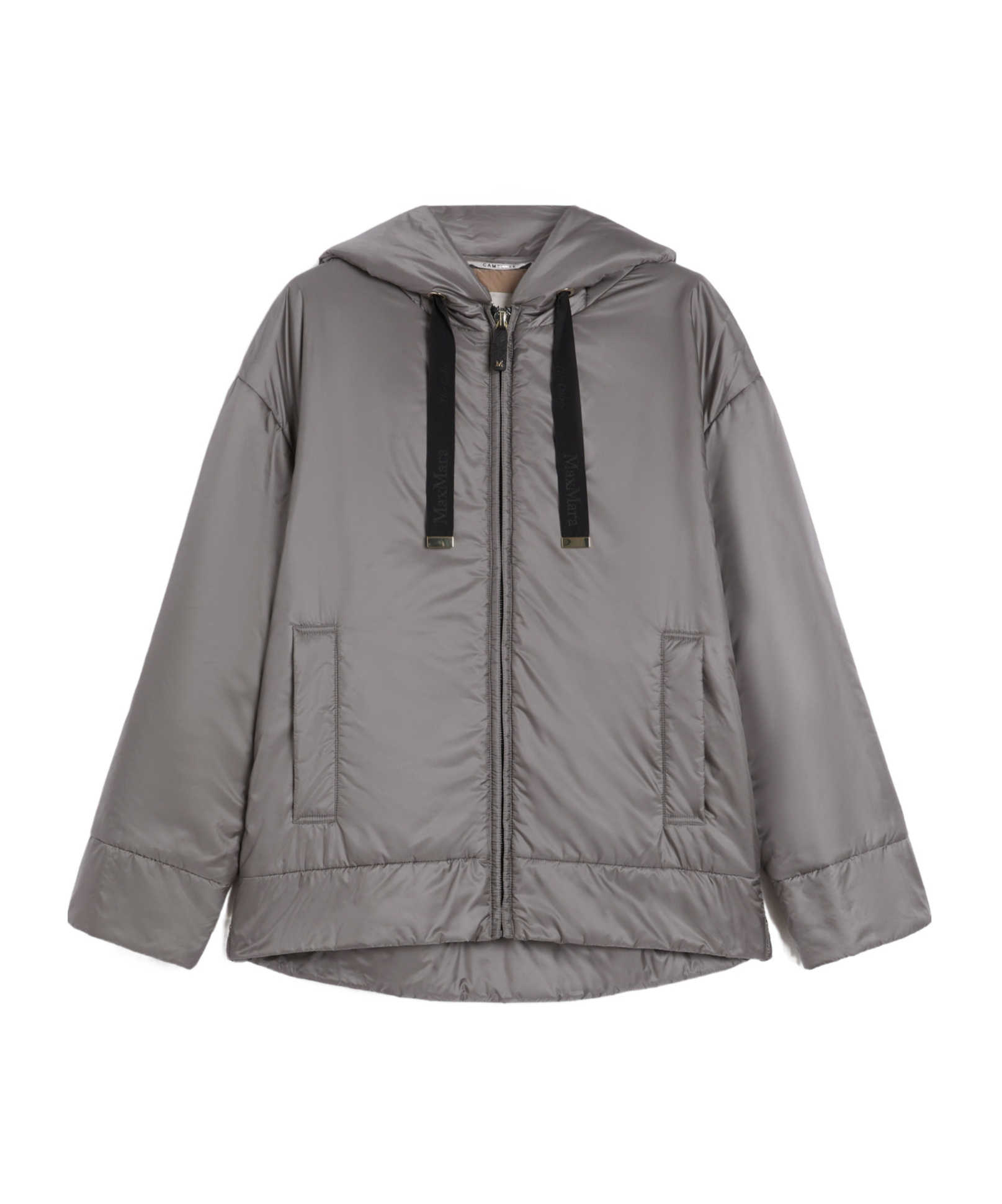 Max Mara Padded, Hooded Jacket In Water-repellent Canvas In Gray