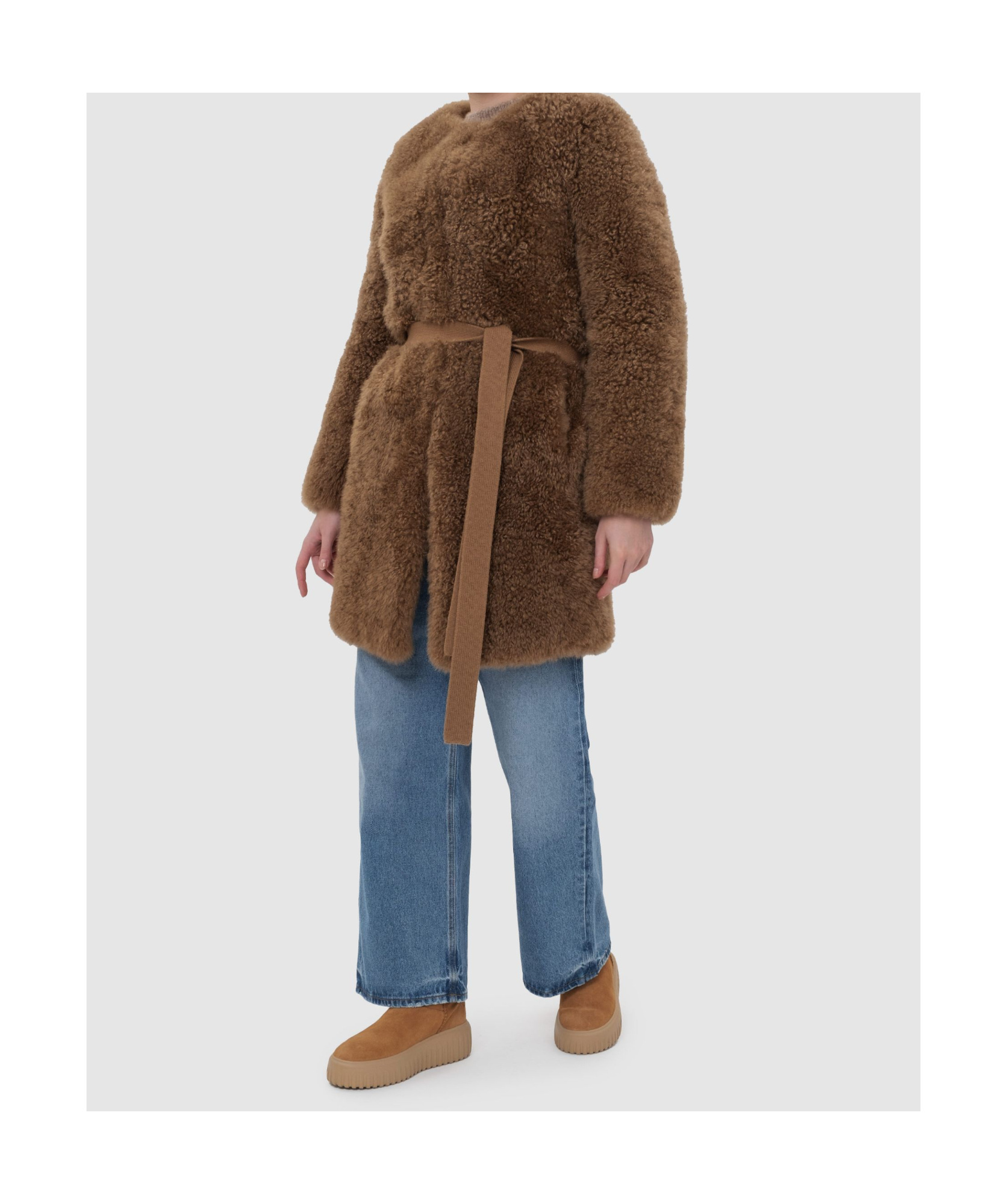 Shop Yves Salomon Belted Coat In Brown