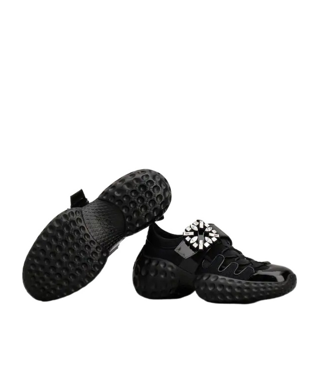 Roger Vivier Light Strass Sneakers Crystal-buckle Detail In Black