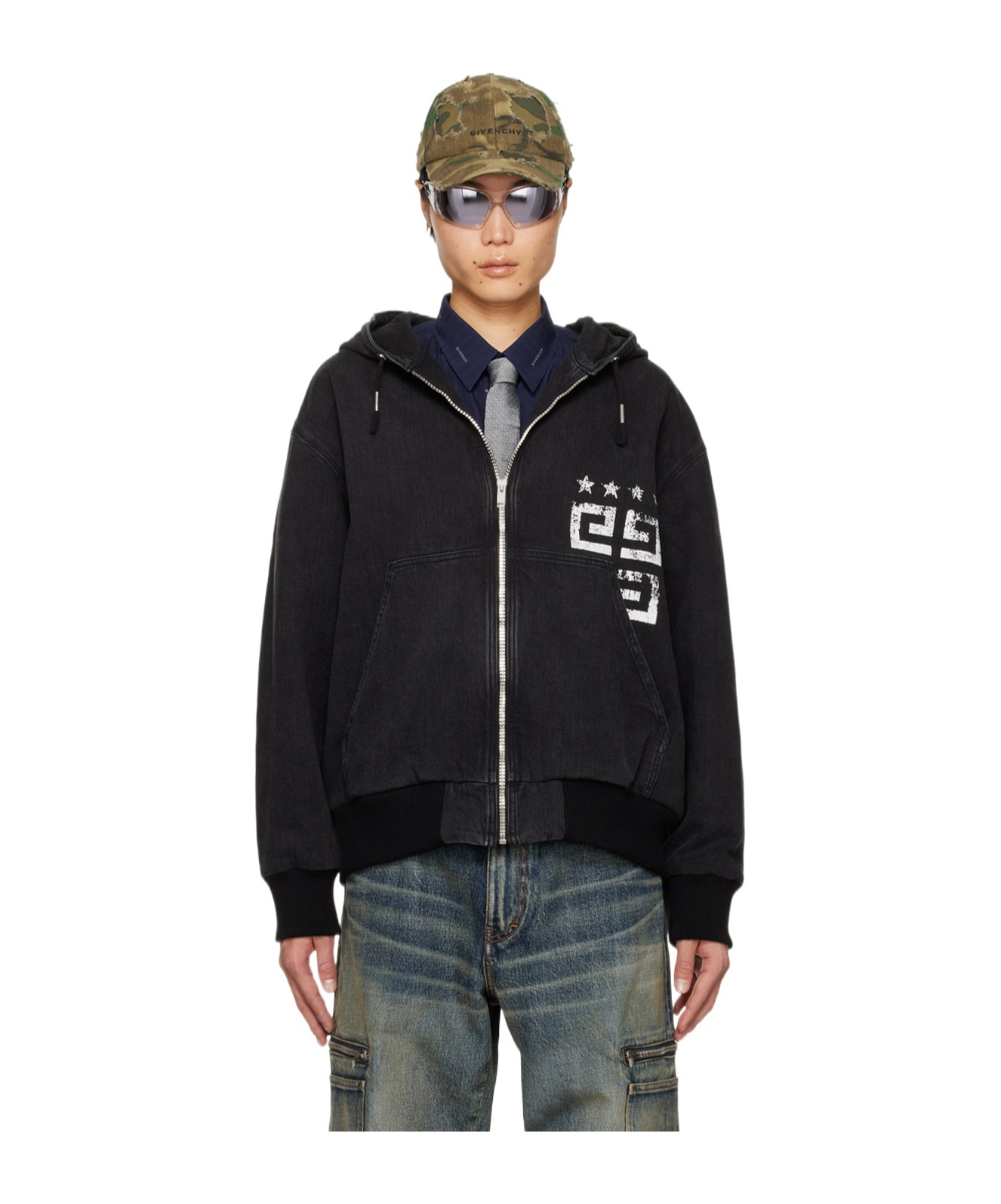 Givenchy Black Zip Denim Jacket In Black