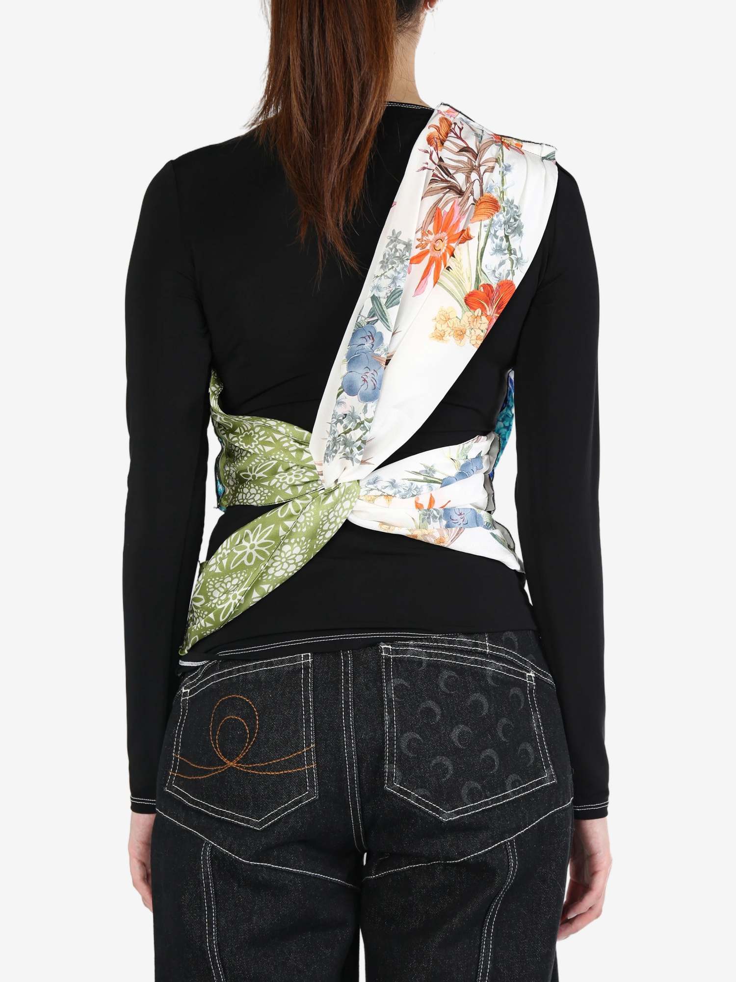 Marine Serre Silk Scarf Pendant T-shirt In Black