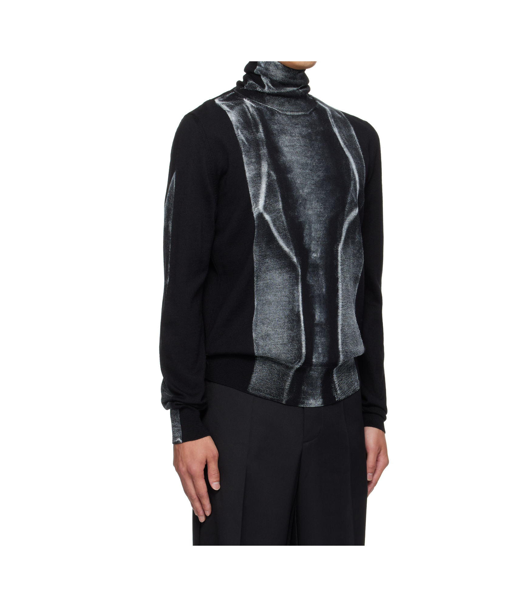 Mm6 Maison Margiela Black Folded Printed 14 Gauge Sweater In Black