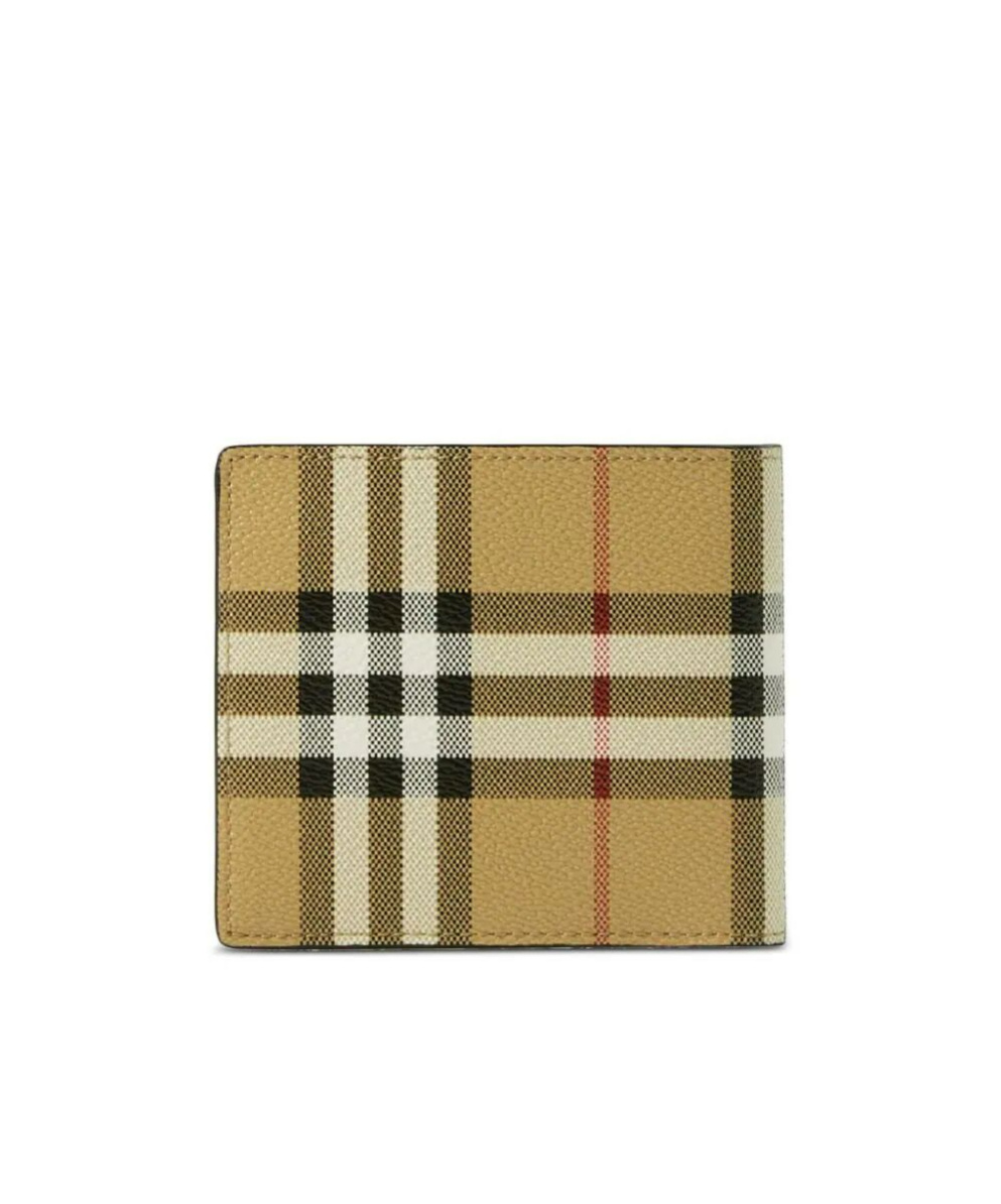 Burberry Beige Bifold Wallet With Check Motif In Techno Fabric In Green