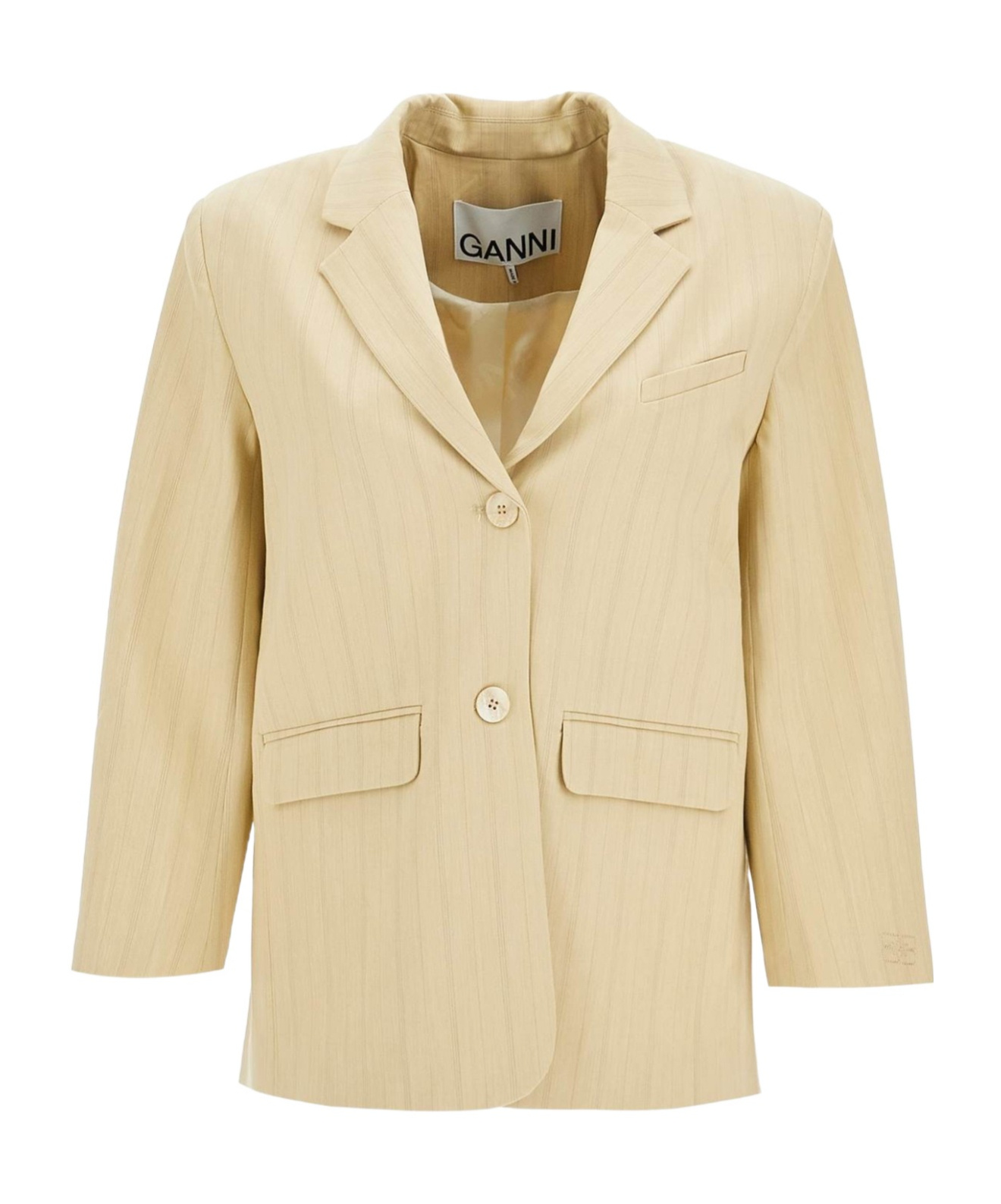 Ganni Striped Boxy Blazer In Nude