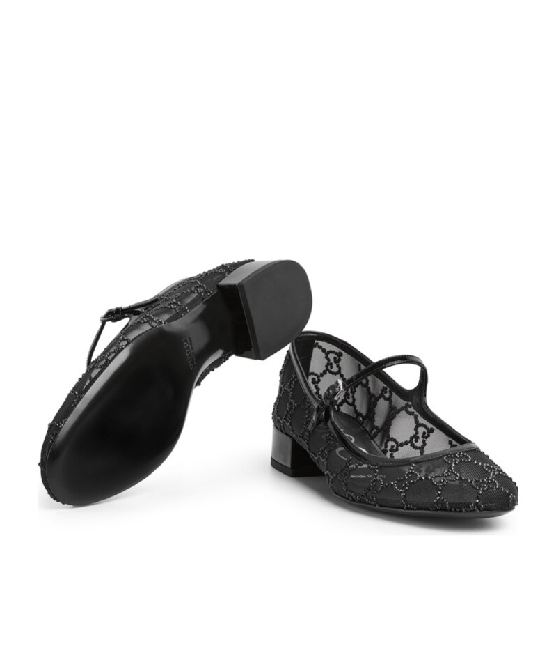 Gucci Embellished Gg Ballerina Flats In Black