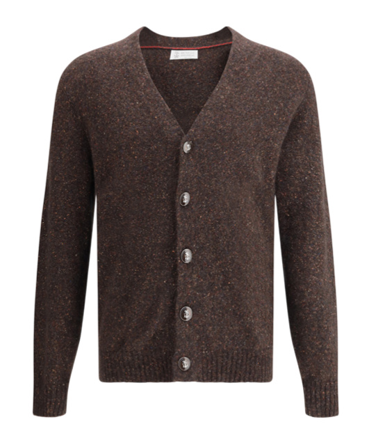 Brunello Cucinelli Dark Brown V-necked Cardigan In Burgundy