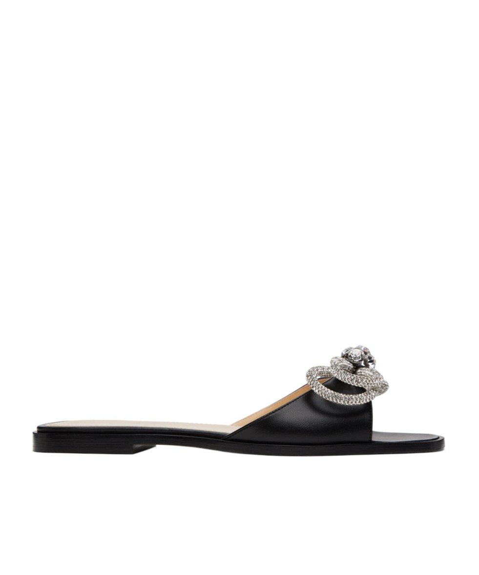 Mach&mach Open Toe Bow Slippers In Black