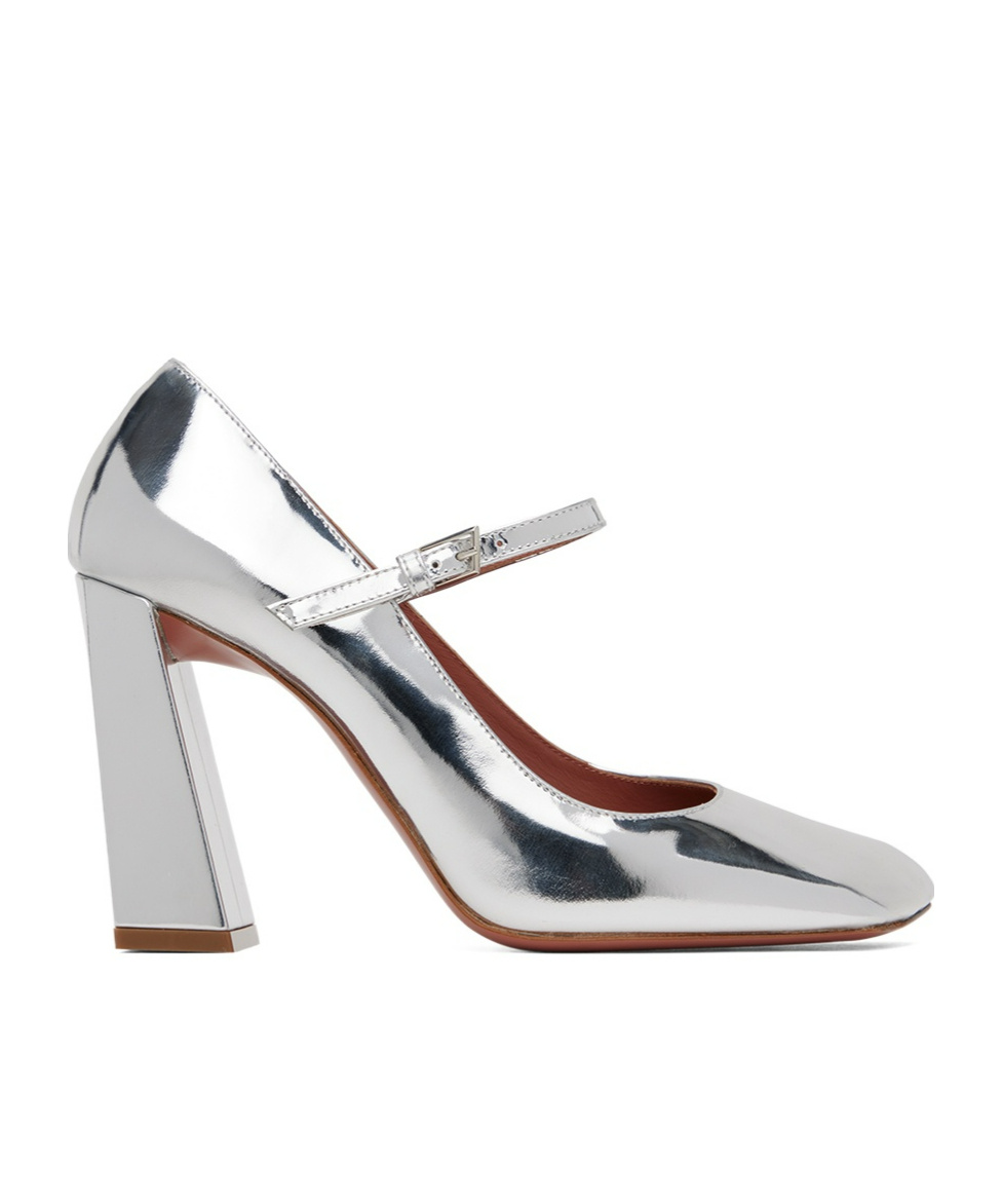 Amina Muaddi Charlotte 95 Leather Mary Jane Pumps In Gray
