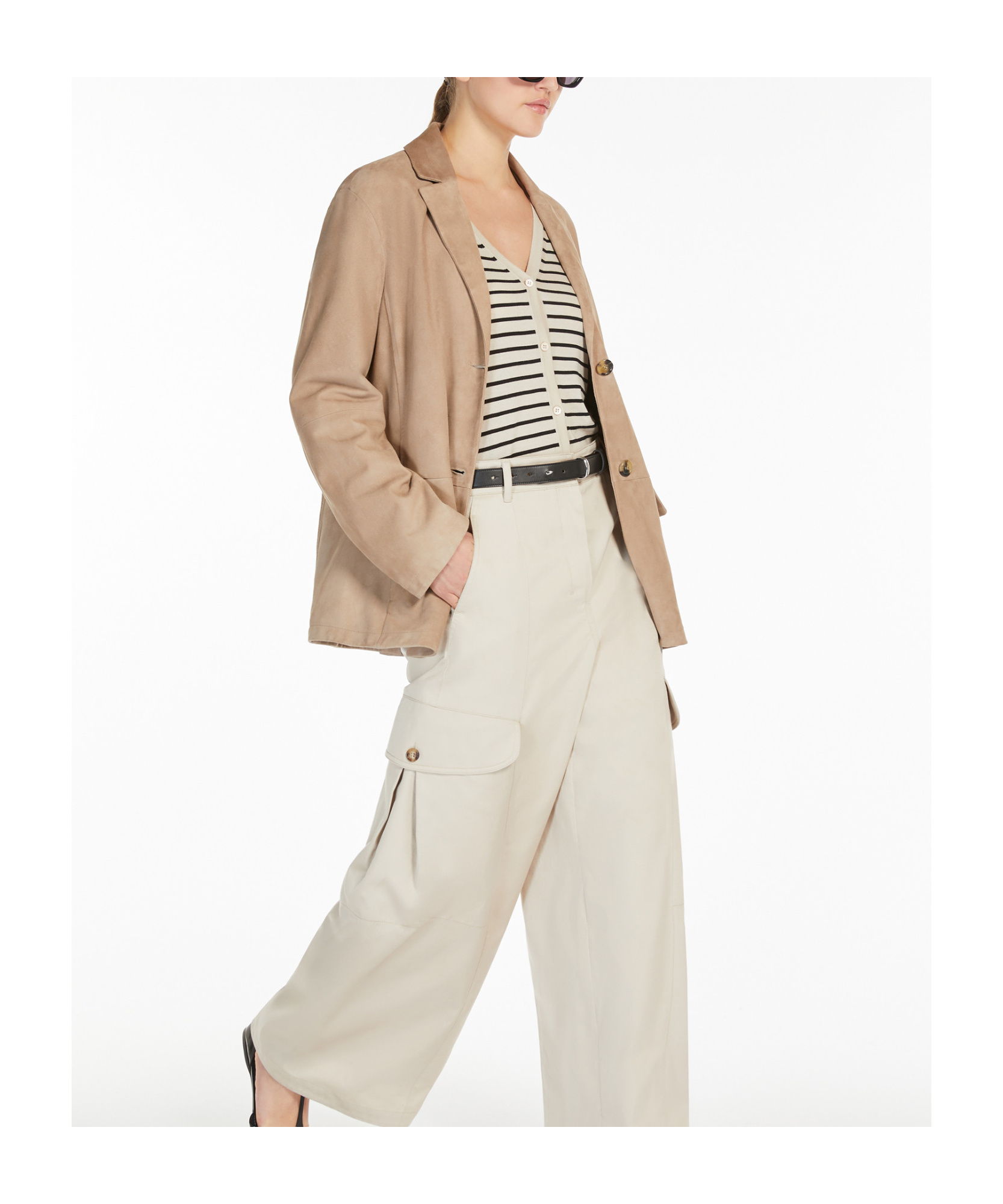 Max Mara Lapel Long-sleeved Leather Jacket In Nude