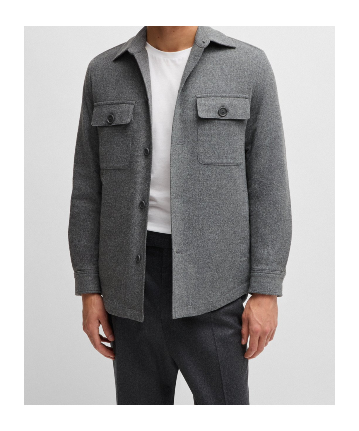 Hugo Boss Boss Brushed Flannel Overshirt With Quilted Interior In Black