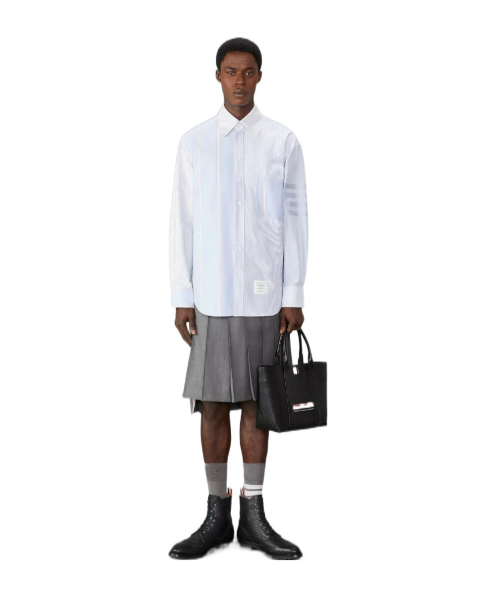 THOM BROWNE STRIPED PATCHWORK COTTON SHIRT