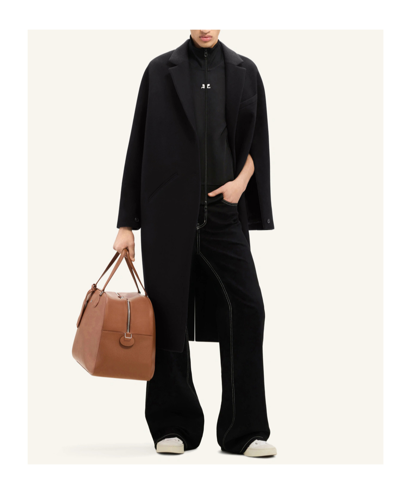 Shop Courrèges Cocoon Logo-appliqué Coat In Black