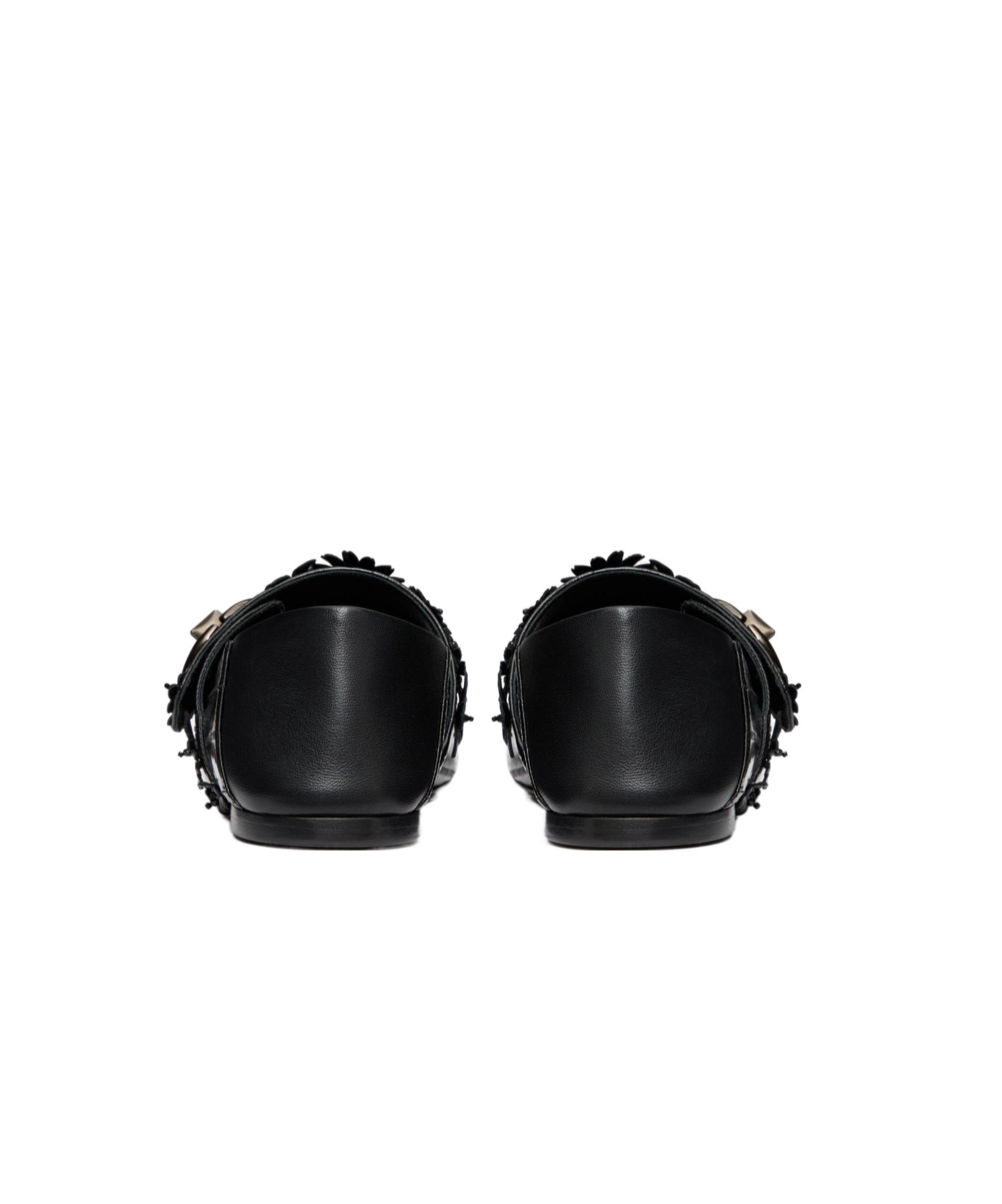Valentino Garavani Vlogo Locker Mary-jane Ballerina In Eel With Flower Application Woman Black 37.5 In Black