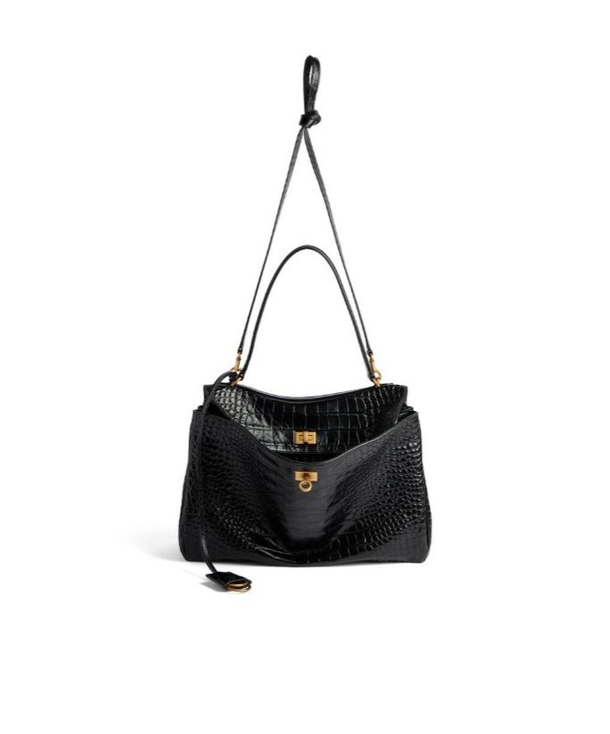 Balenciaga Women`s Medium Rodeo Crocodile Embossed Bag In Black In Black