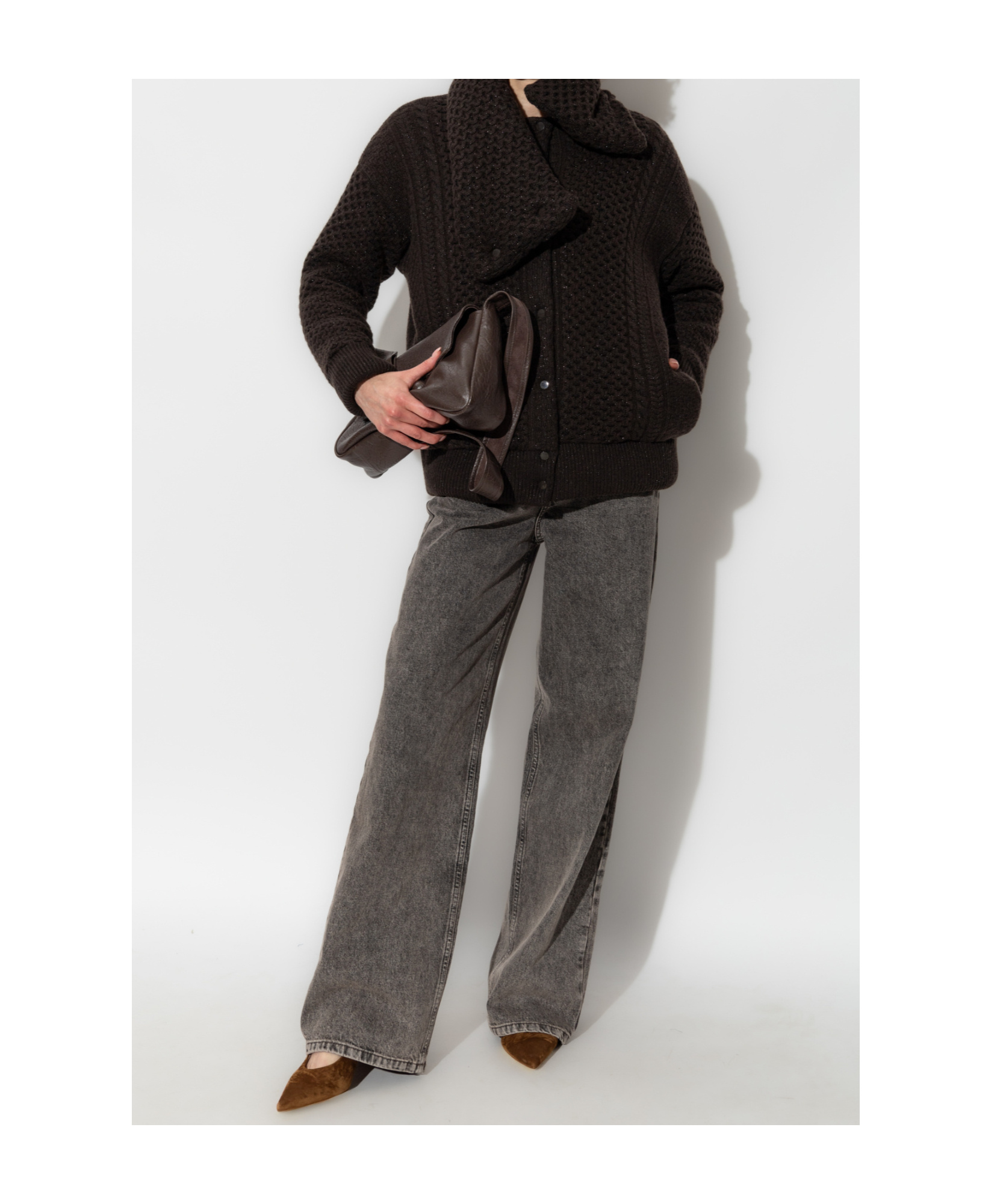 Fabiana Filippi Funnel-neck Knitted Bomber Jacket In Brown