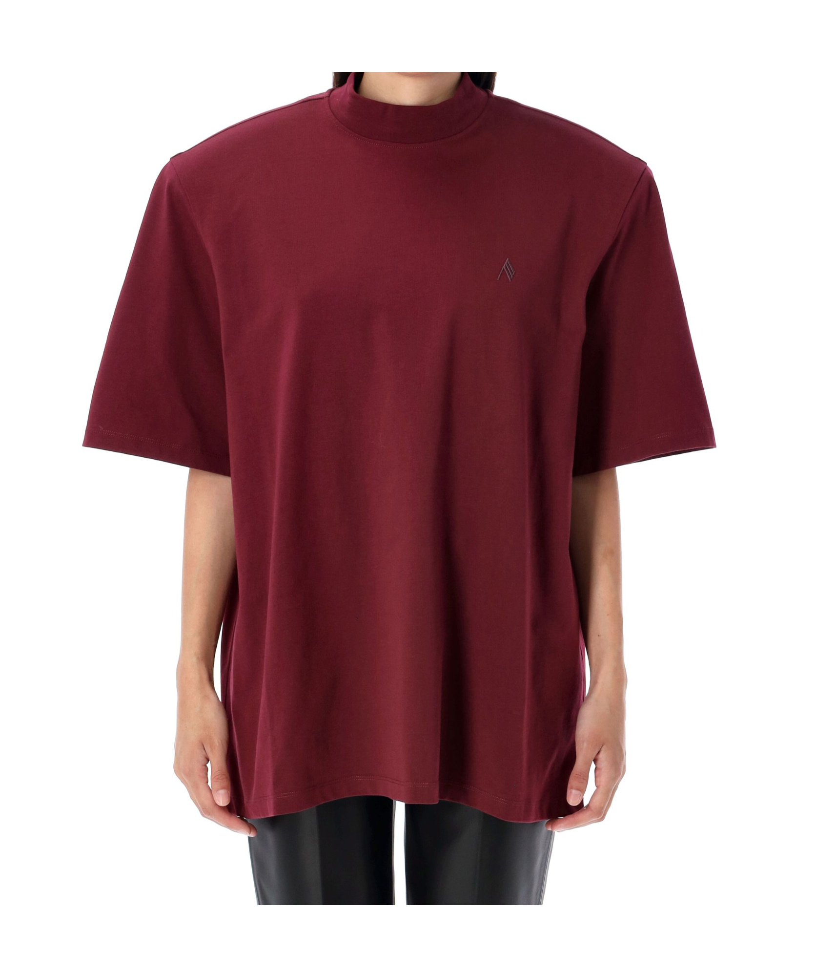 Attico Crewneck Mock Neck Logo Embroidered Top In Burgundy