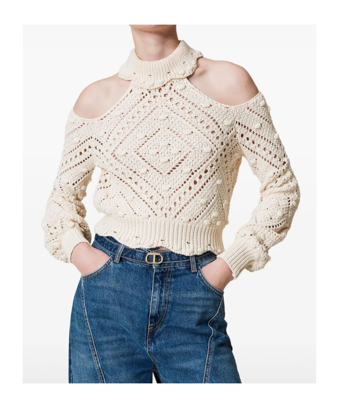TWINSET OPENWORK-KNIT CROPPED SWEATER