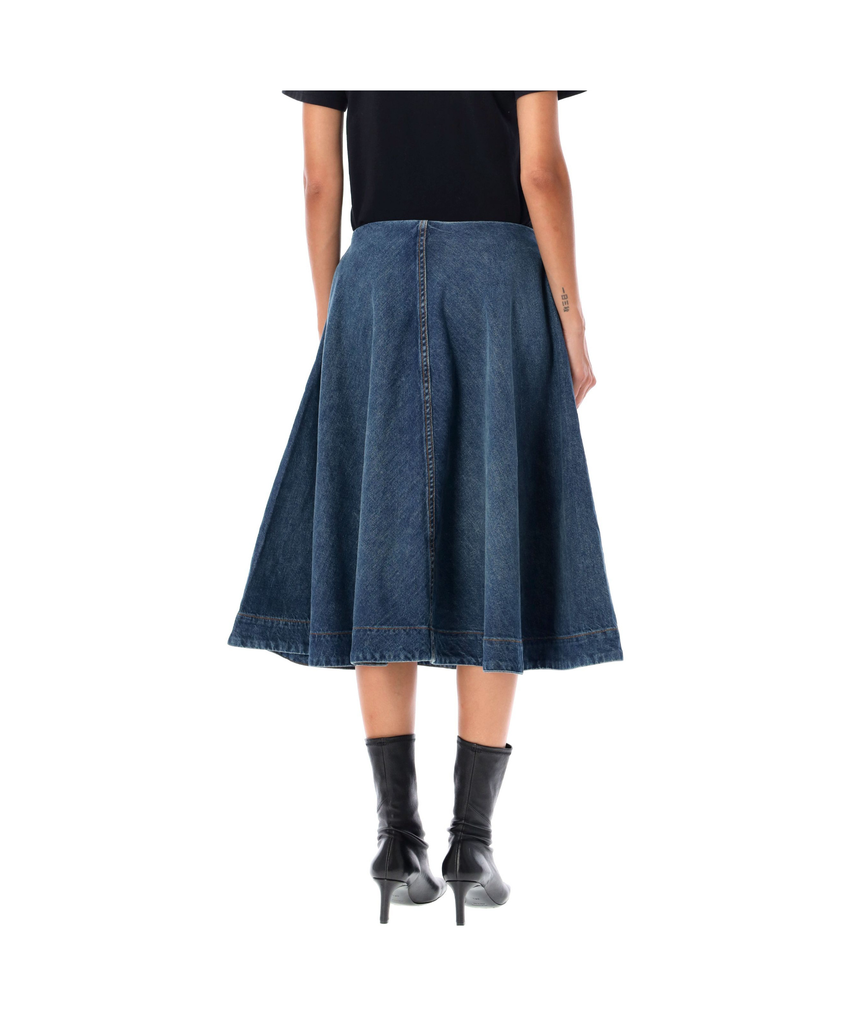 Shop Khaite Renta Flared Denim Midi Skirt In Blue