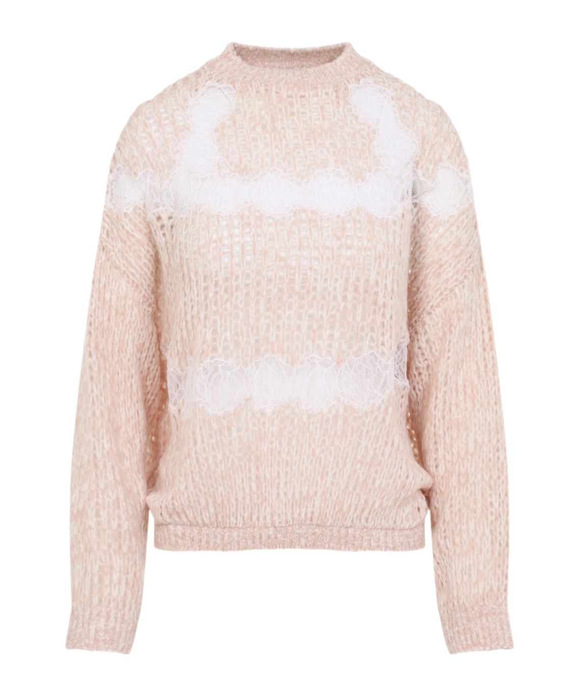 Giambattista Valli Soft Beige Wool-cashmere Blend Sweater With Fuzzy Stripes In Pink