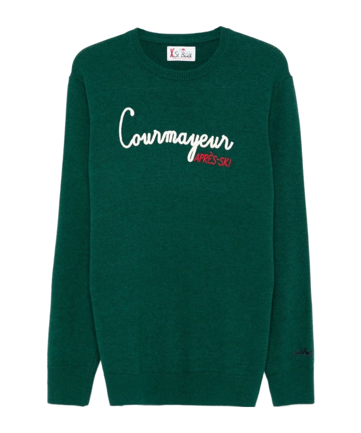 Mc2 Saint Barth Man Blended Cashmere Sweater With Sun Moritz Embroidery In Green