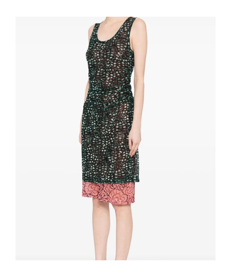Dries Van Noten Printed Mesh Layered Midi Dress In Black