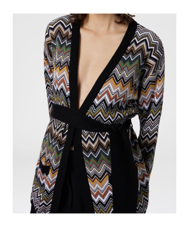 Missoni Relaxed Fit Cardigan With Belt And Chevron Pattern In Multi